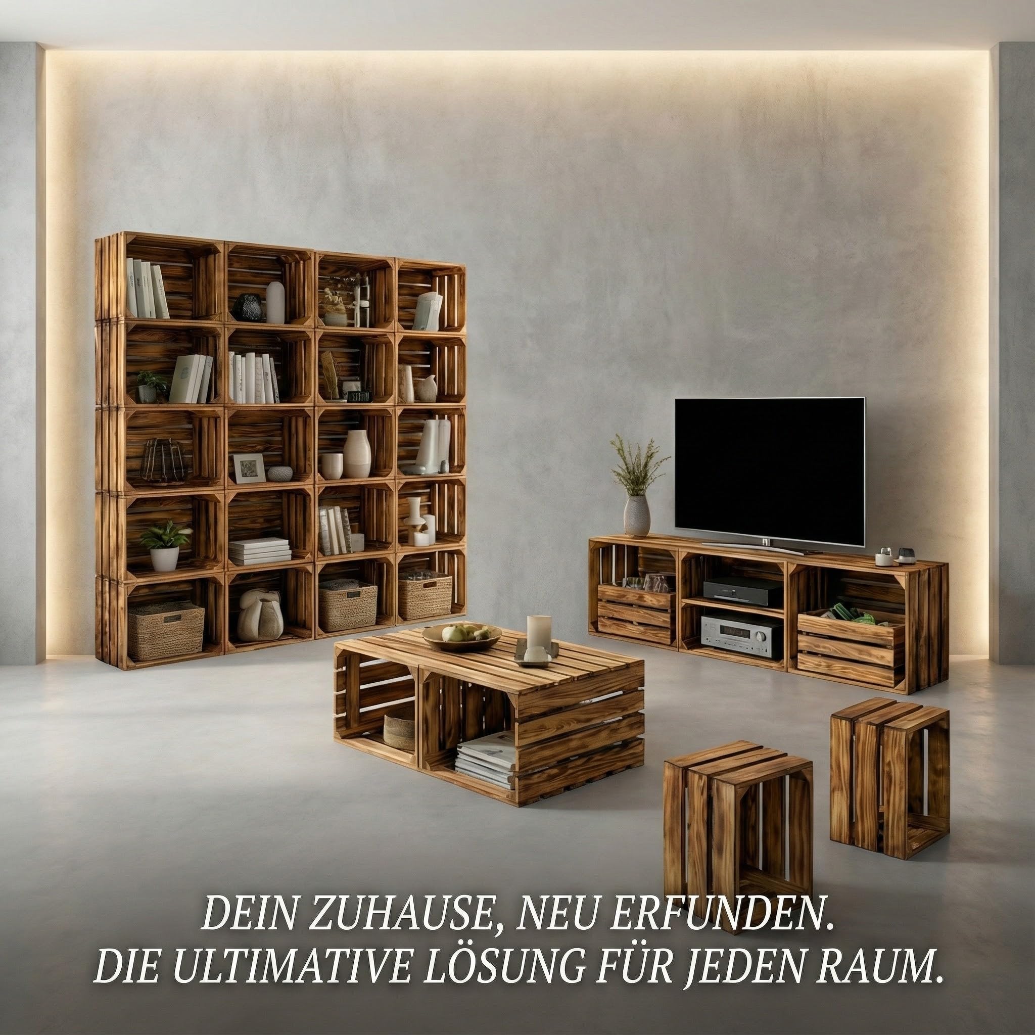 teramico Lot de 3 caisses à vin en bois flammé 50 x 40 x 30 cm
