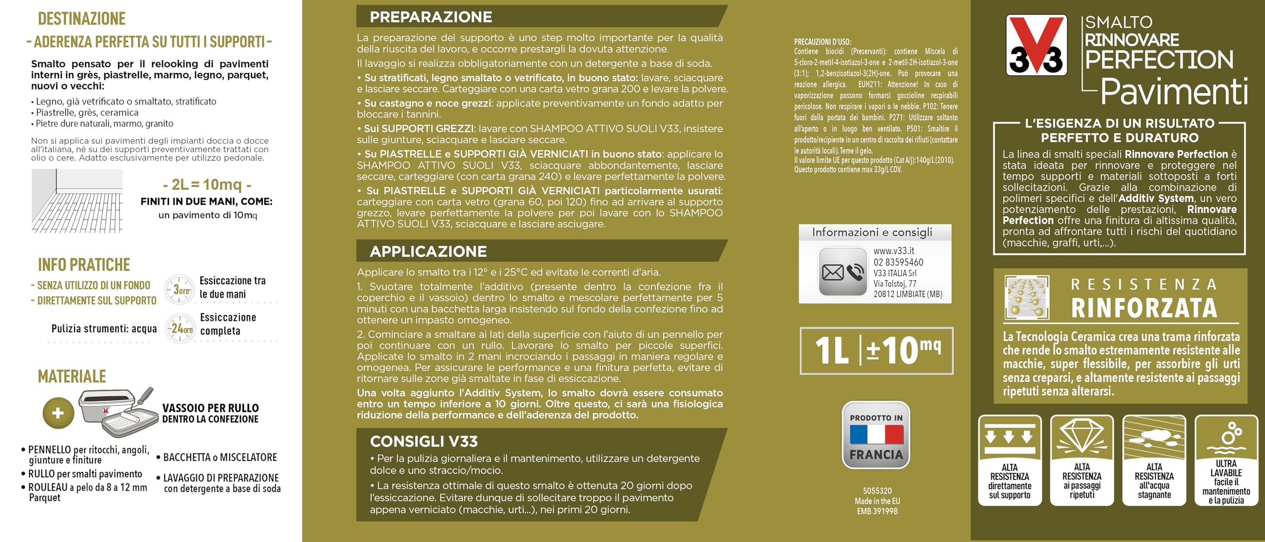 V33 Smalto Rinnovare Perfection Pavimenti Grigio Carbonato Satinato 2L