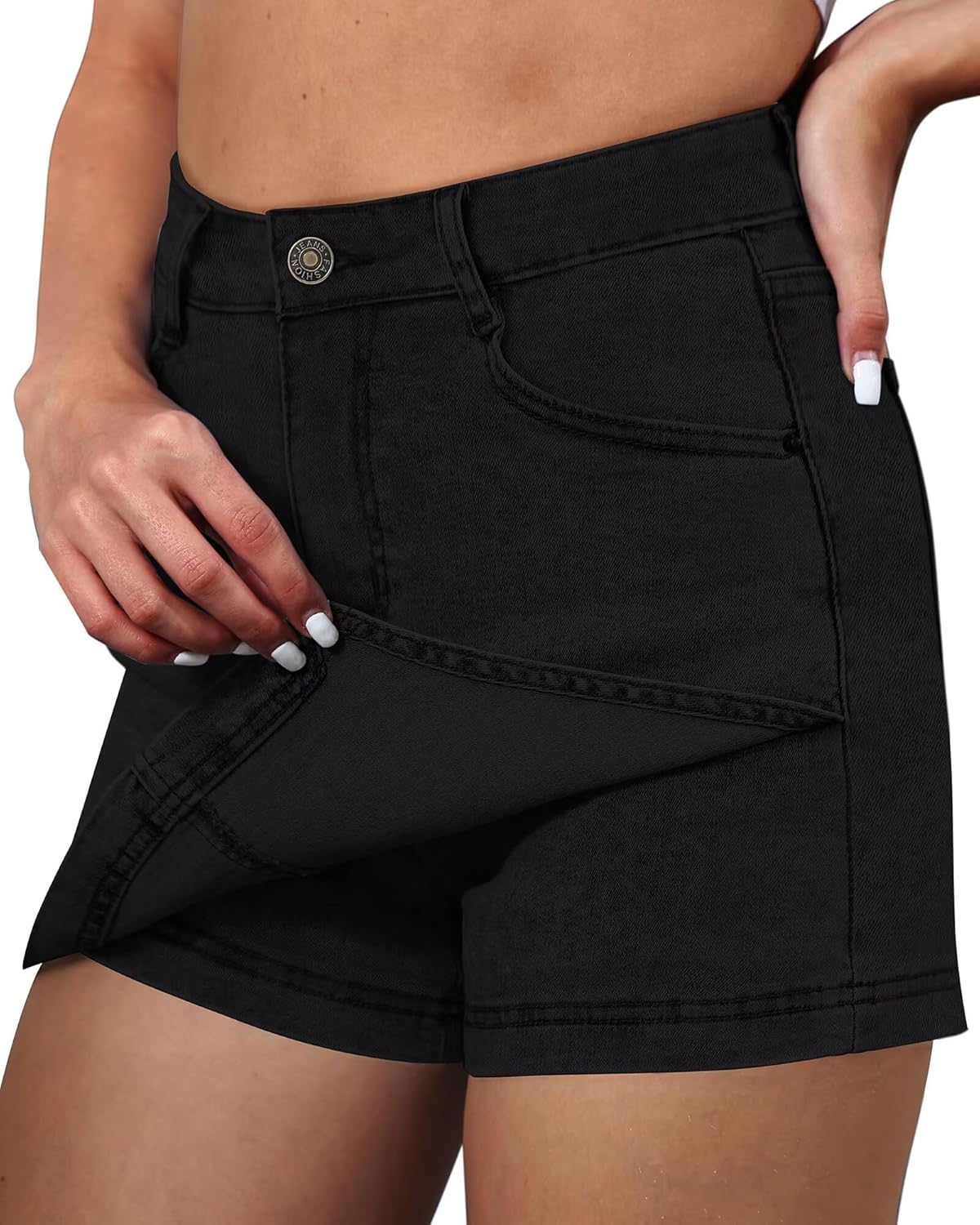 Denim Skorts for Women Skirt Stretchy High Waisted Womens Skirts Asymmetrical Hem Mini Jean Skirt with Shorts - Image 2