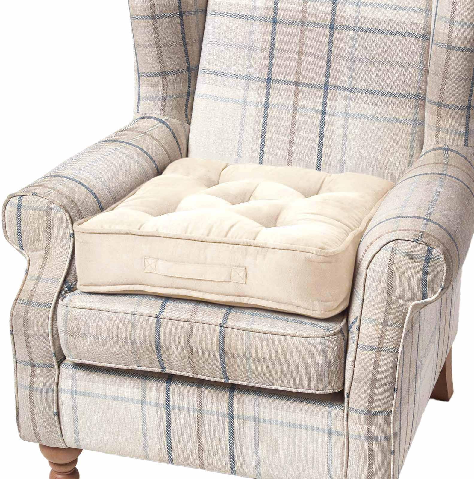 HOMESCAPES Cream Armchair Booster Cushion Large Firm 50 cm Square Seat Pad with Supportive 10 cm Thick Lift Luxury Soft Touch Faux Suede Cushion For The Elderly, Post-Operative and Pregnancy