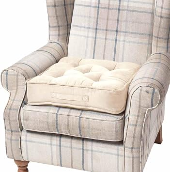 HOMESCAPES Cream Armchair Booster Cushion Large Firm 50 cm Square Seat Pad with Supportive 10 cm Thick Lift Luxury Soft Touch Faux Suede Cushion For The Elderly, Post-Operative and Pregnancy