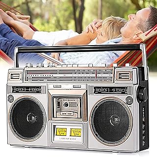 KhUKhu Portable Bluetooth Retro Radio,Cassette Boombox, Bluetooth Tape Player, with AM/SW/FM Radio and Recorder, Support U Disk/SD Card Playback, 80s Style