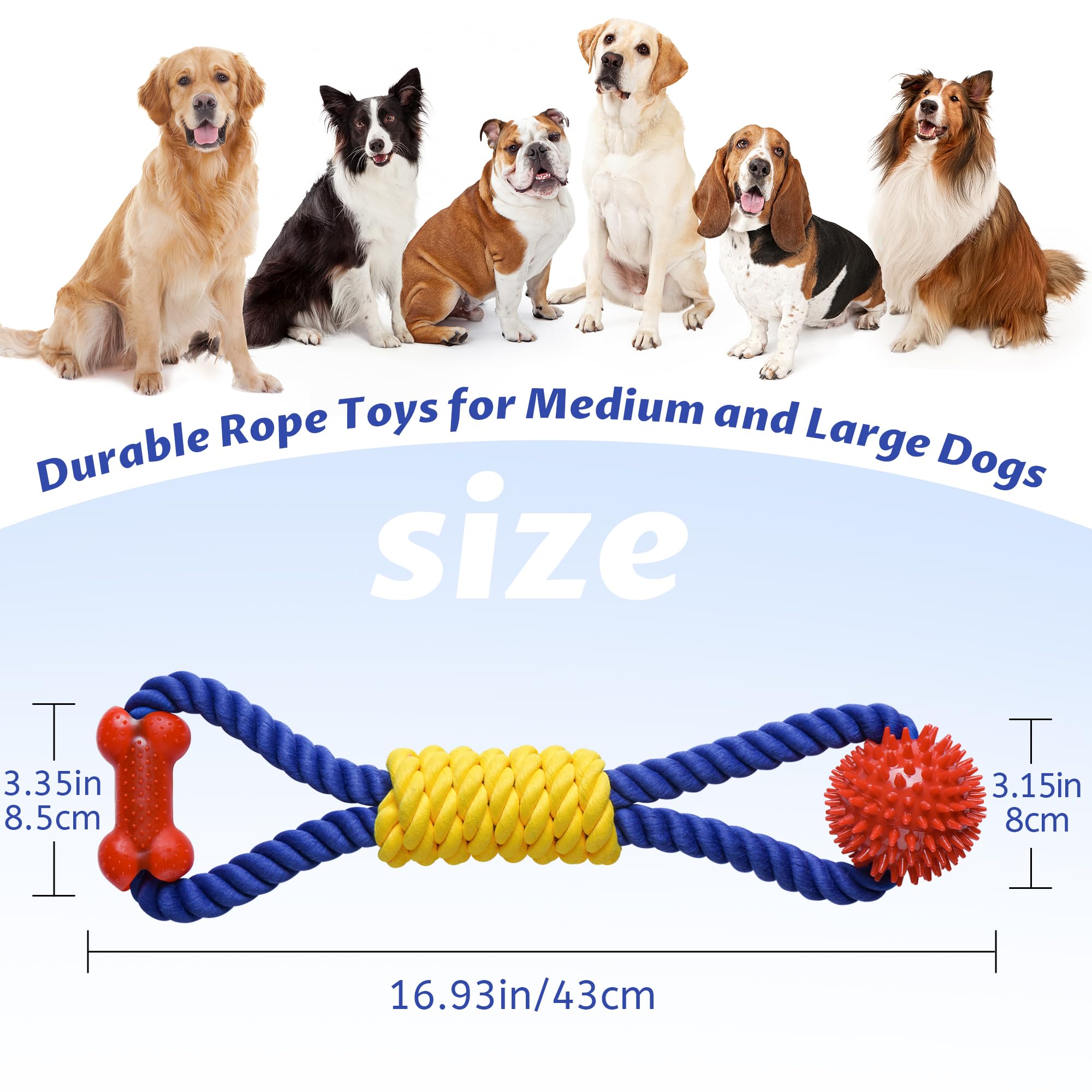 Aitmexcn Interactive Dog Rope Toys Tug of War, Tough Dog Toys for Large, Medium & Small Dogs, 100% Cotton Chew Toys for Boredom, Pull Ball Rope Teeth Cleaning