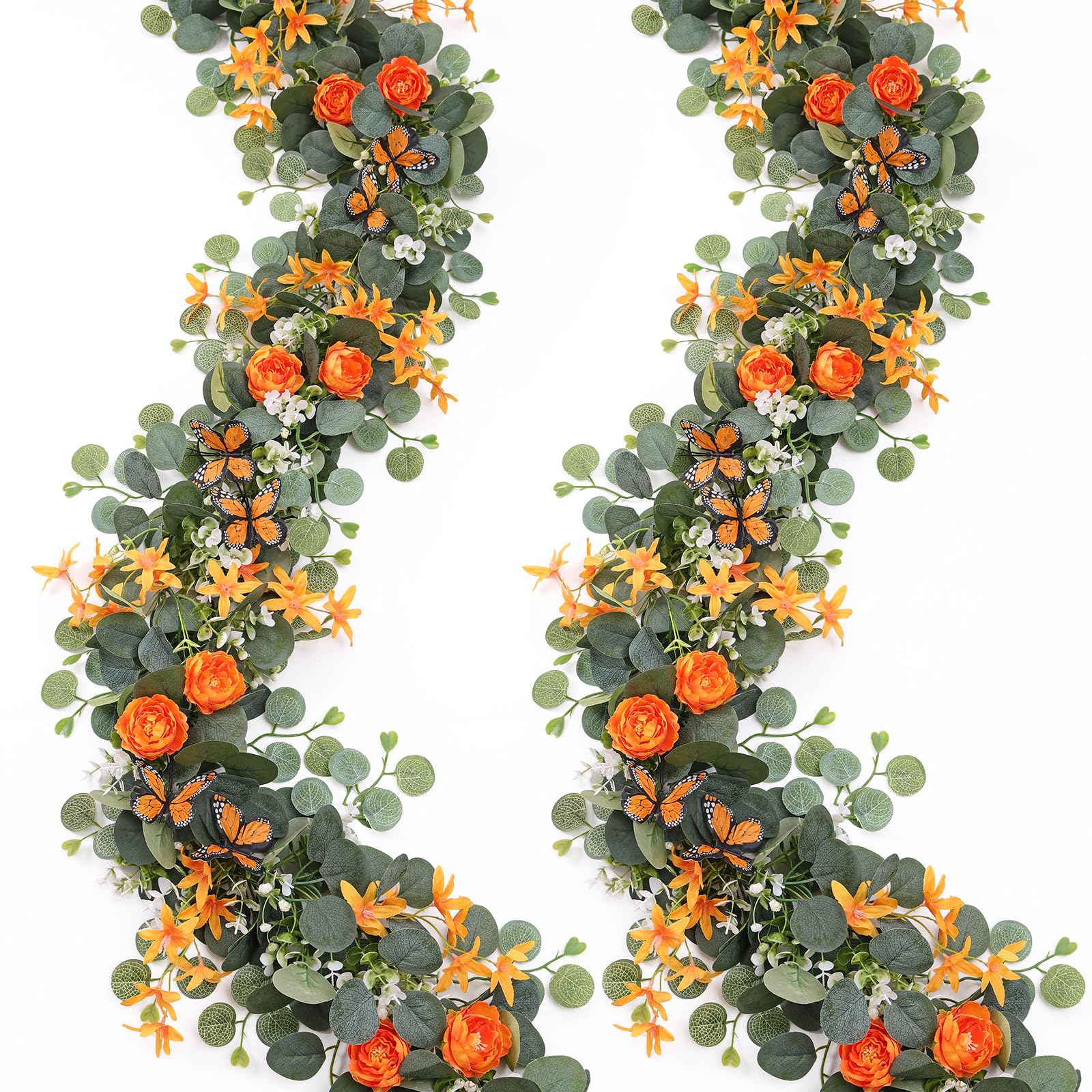 SOMYTING 2 Pcs Artificial Flower Garland 200cm Eucalyptus Garland (Orange)
