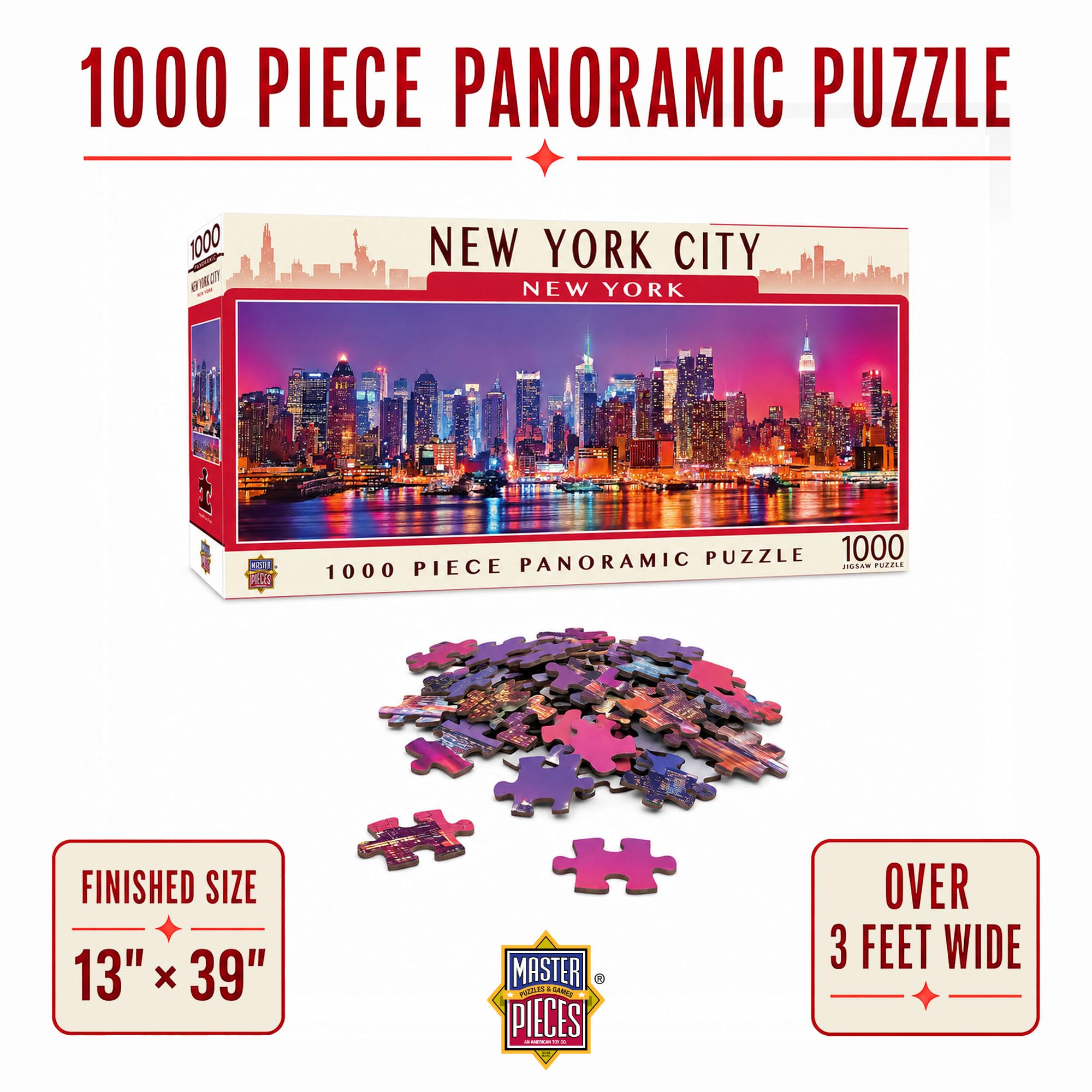 MasterPieces - Rompecabezas de 1000 Piezas, panorámico de la Ciudad de Nueva York, diversión para Adultos, Familia, niños, 13 x 39 Pulgadas