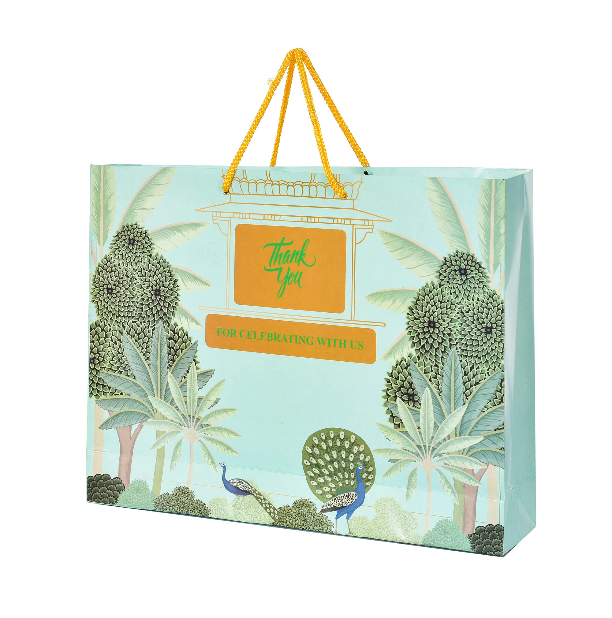 PPJ ® - THANK YOU PALM TREE PEACOCK (30 Pcs.) (WEDDING) PAPER CARRY BAG, 17 Inch X 13 Inch X 4 Inch for DIWALI/WEDDING/FUNCTION/BIRTHDAY/RETURN GIFTS/CHRISTMAS (Pack of 30) (B0BP761KK6) Amazon Price History, Amazon Price Tracker