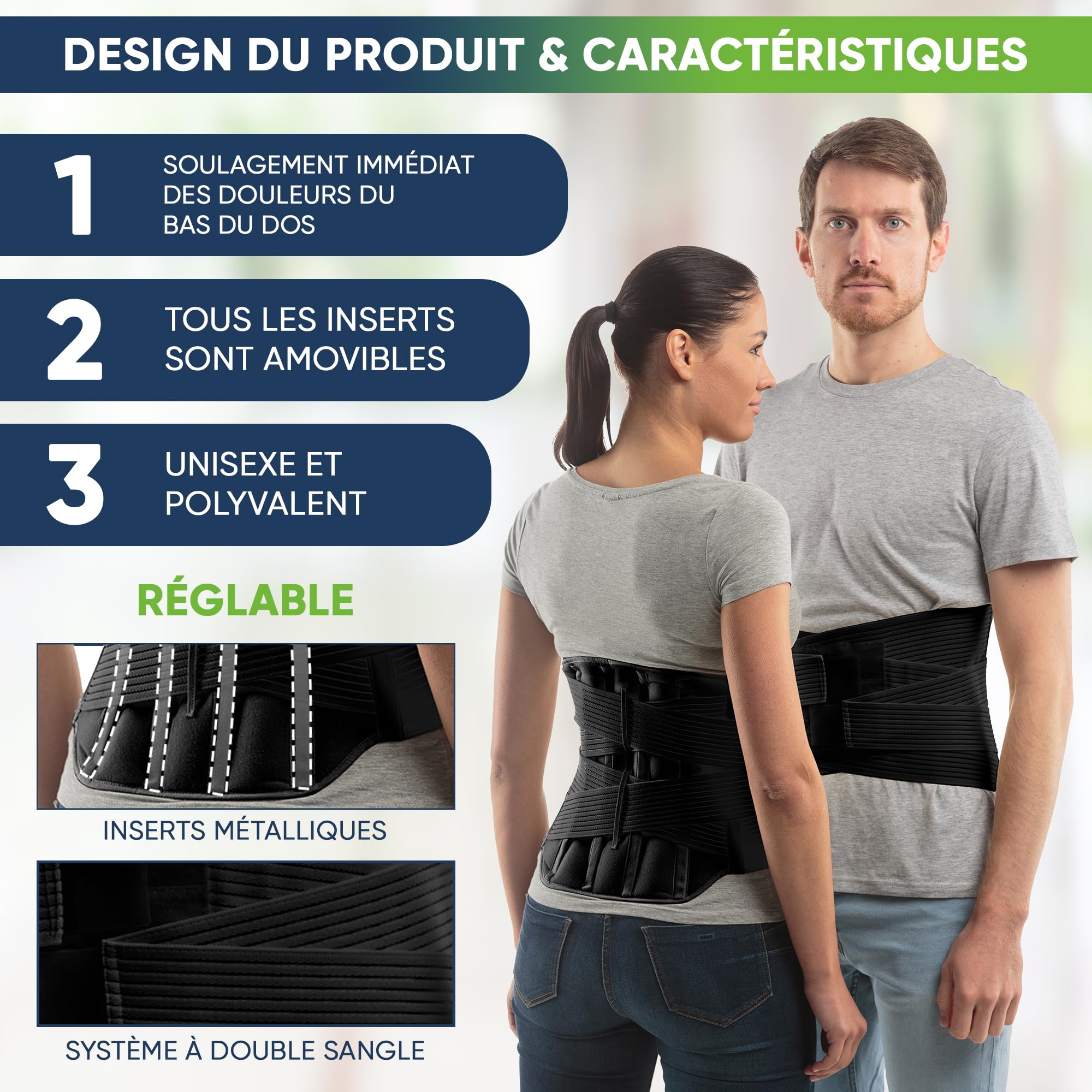 Ceinture lombaire | Ceinture lombaire femme et homme | Ceinture pour le dos | Ceinture lombaire sciatique | Ceinture de maintien lombaire | orthopédique médical | soulager les maux | Taille 1 en Noir