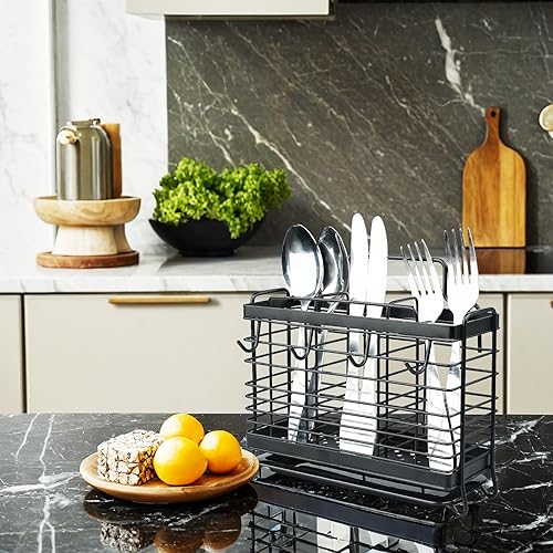 Miniatura 6 de Soporte para Utensilios, Escurridor de Utensilios de Acero Inoxidable con Bandeja de Drenaje, Cesta de Drenaje de la Cocina para Cubiertos,