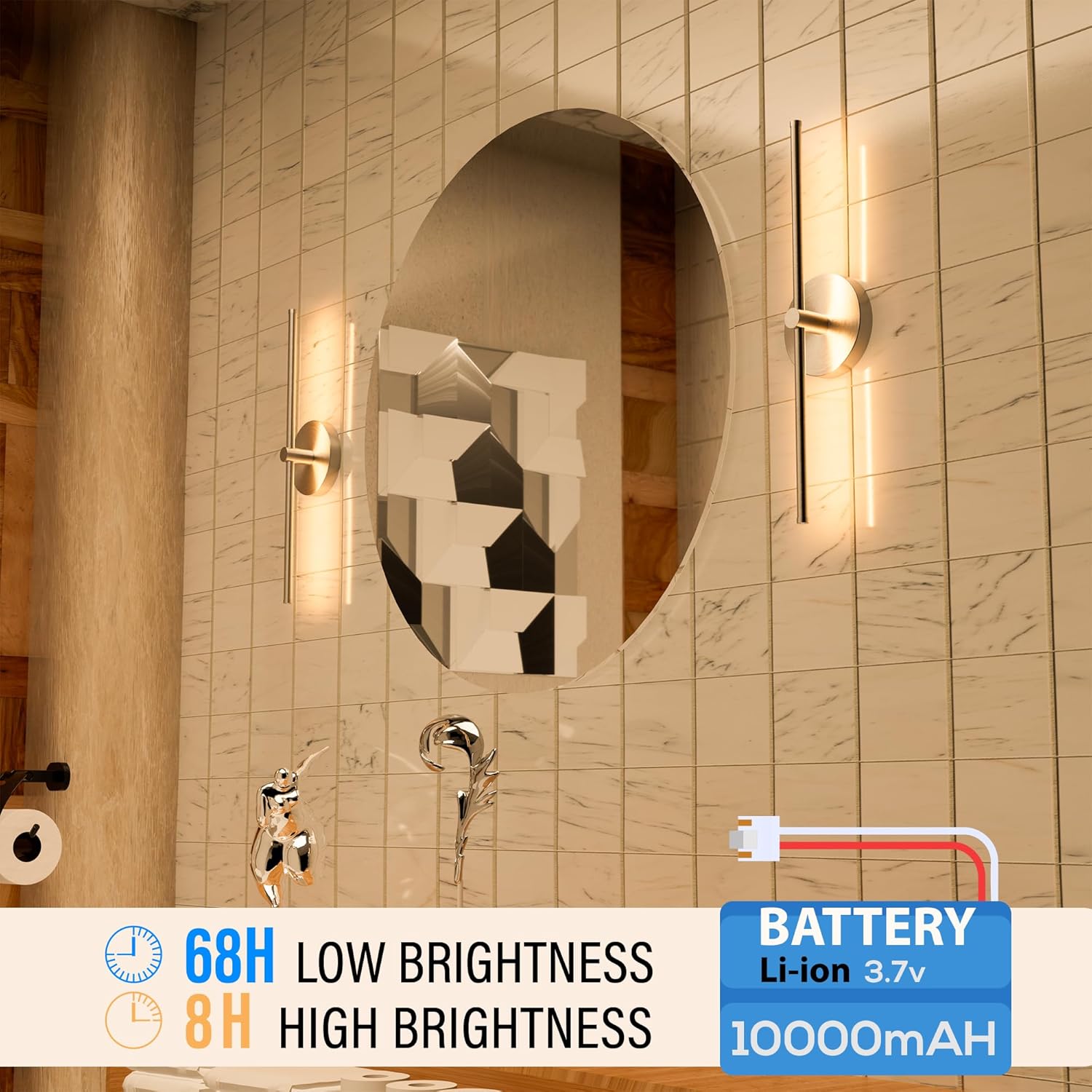 ZAGO Battery Operated Wall Sconce: 24-inch Wireless LED Wall Sconces Set of Two with Remote Control, Dimmable Modern Linear Light for Living Room, Bedroom, Hallway Indoor Lighting Decoration