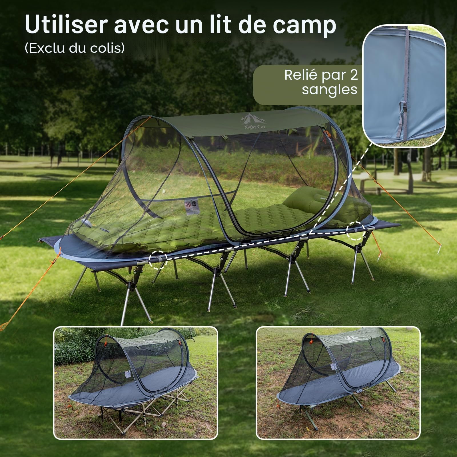 Night Cat Tente Pop-up Anti-moustiques Tente de Camping pour 1 Personne Installation Facile pour Un Festival Pique-Nique dans Le Parc Jardin (Noir)