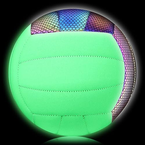 EVZOM Balón de voleibol que brilla en la oscuridad tamaño 5, pelotas de voleibol reflectantes de cuero brillante, regalo para niños, hombres,