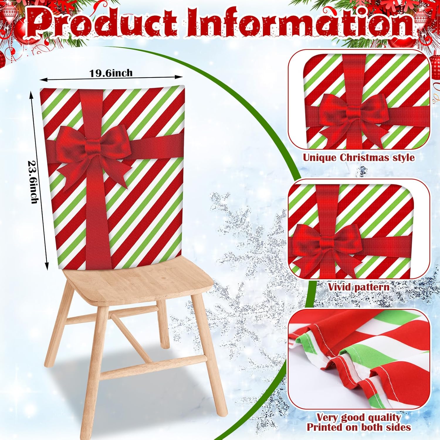 FuWeave 6 Pcs Lime Green Red Christmas Chair Covers Polka Dot Stripe Christmas Chair Back Covers Xmas Chair Protector Slipcovers Washable Winter Dining Room Seat Covers for Home Hotel Kitchen Decor