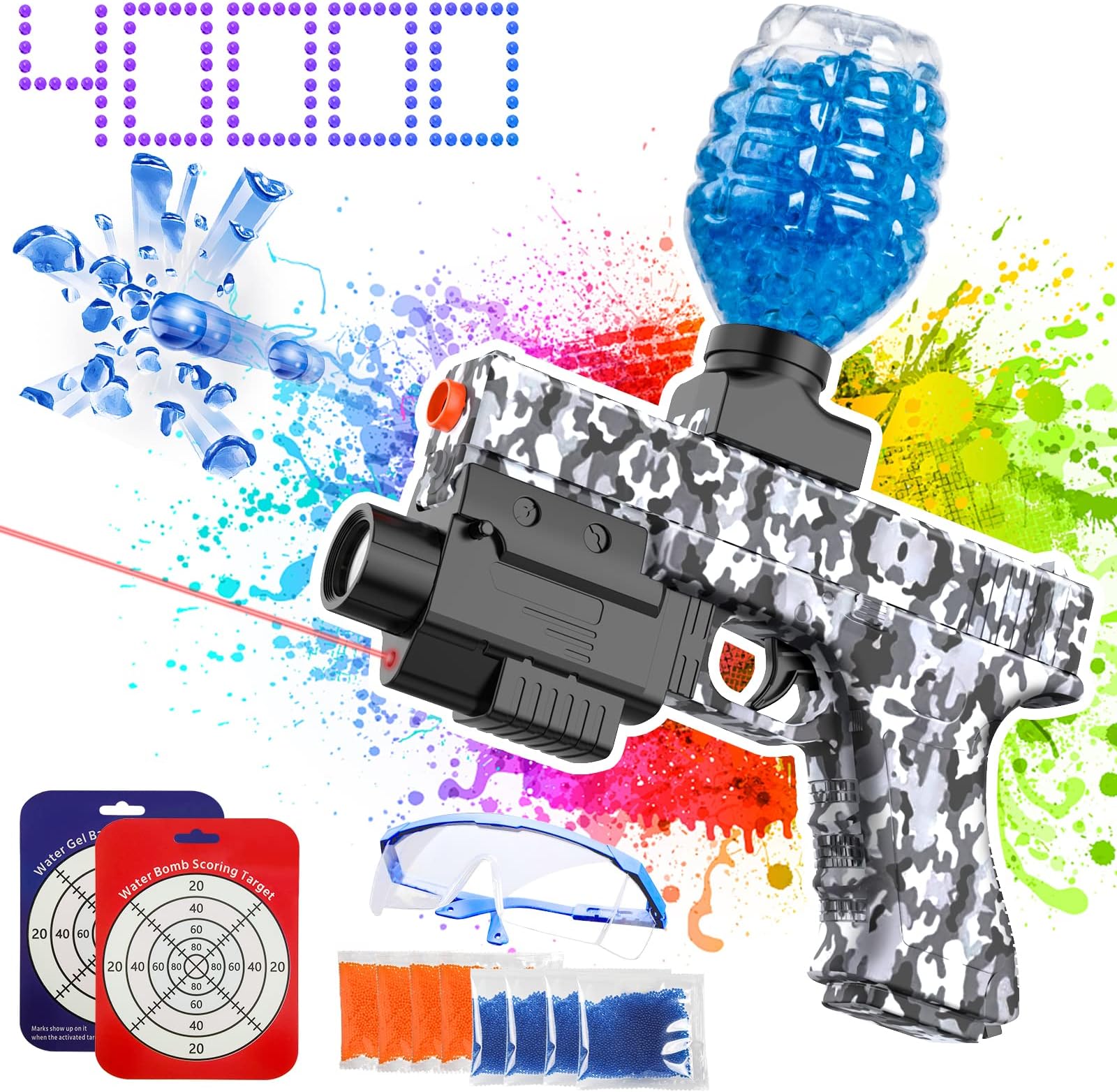 Vasvarn Gel Ball Blaster Pistol for Orbeez,Automatic Splatter Ball Gun with Goggles and 40000 Gel Beads,160 FPS 70 Feet Shooting Range Splat Orby Gun,Outdoor Games Cool Toys for Boys and Girls Gifts