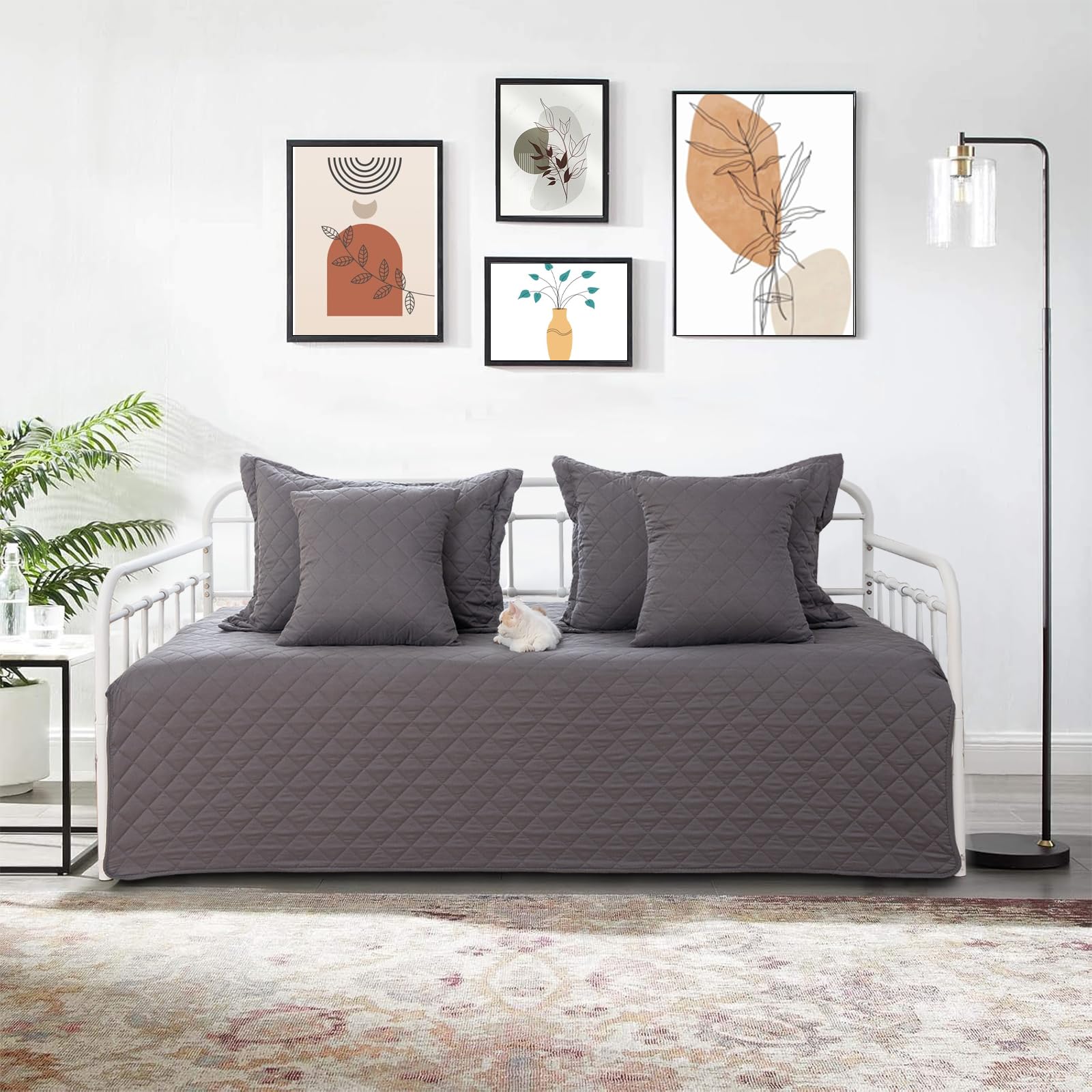 5 Piece Daybed Cover Set Twin Daybed Bedding Sets for All Season Lightweight Daybed Comforter with Matching Shams&amp;Decorative Pillows, Double Sided-Quilting Day Bed Cover,39"x75",Gray