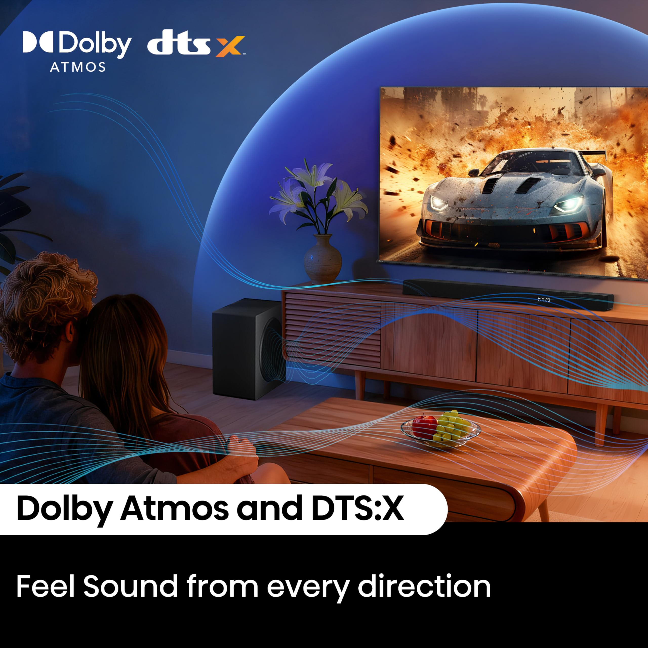 Hisense AX3100Q - Altavoz de Barra de Sonido, 3,1 Canales, 500 W, Dolby Atmos, DTS:X, Bluetooth, diseño Compacto, HDMI, Pure Surround