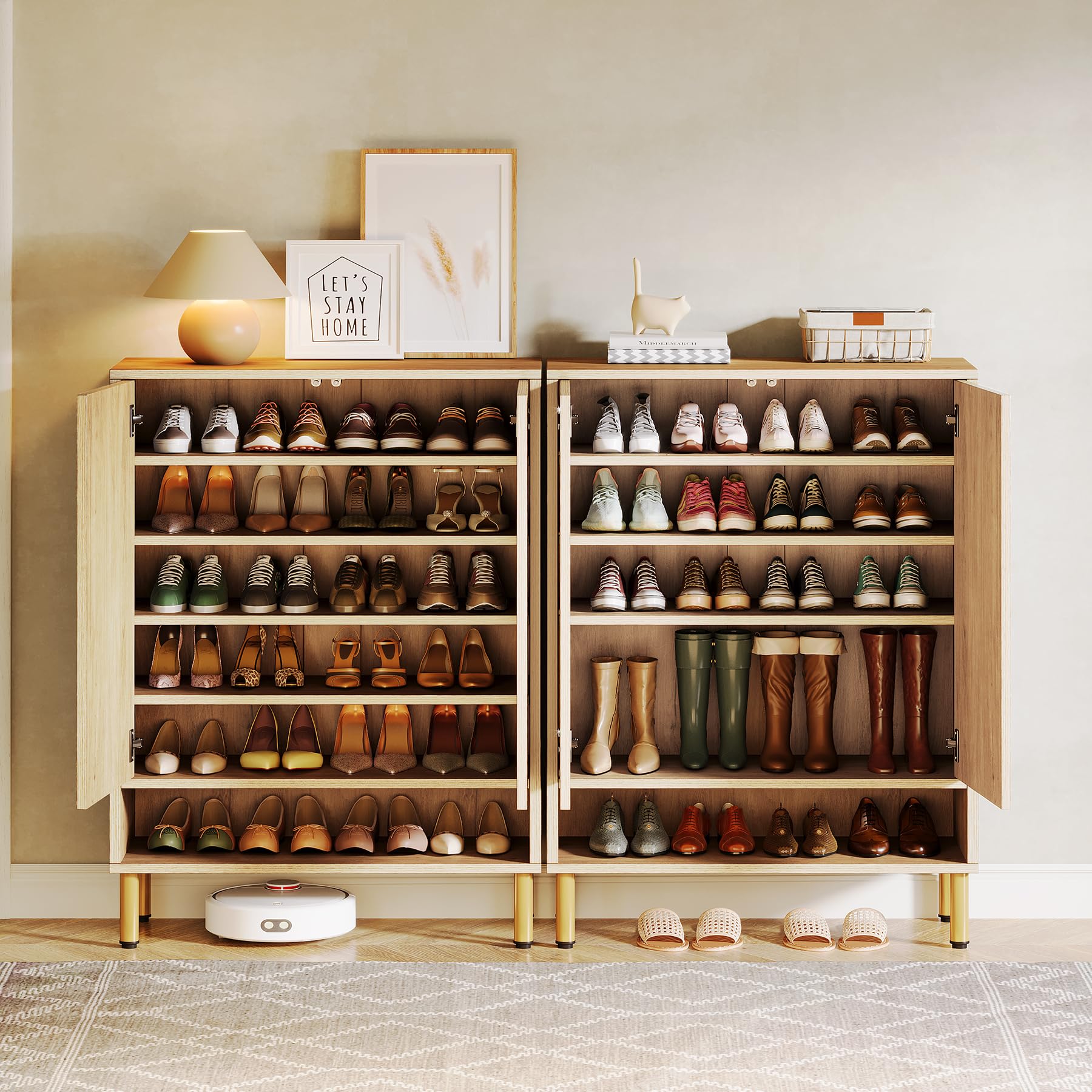 Tribesigns 7-stöckiger Schuhschrank, Schuhregal Schuhkommode mit 2 Türen, 24 Paar Bauernhaus-Schuhschrank mit verstellbaren Regalen,Holzregal Organizer für Eingangsbereich, Flur, Wohnzimmer(braun)