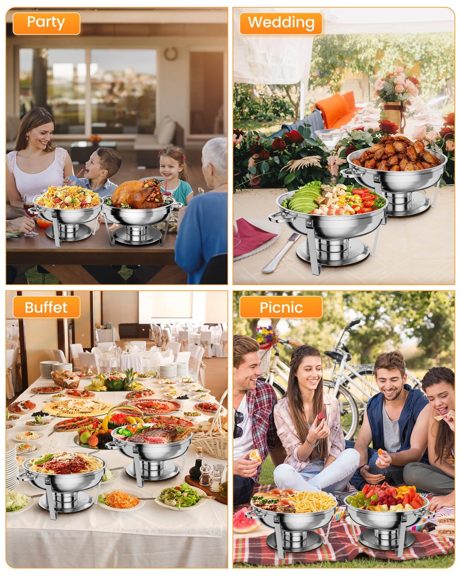 Lot de 6 récipients chauffants professionnels en acier inoxydable - Passe au lave-vaisselle - Pour buffets, restauration, fêtes, vacances - 5 l