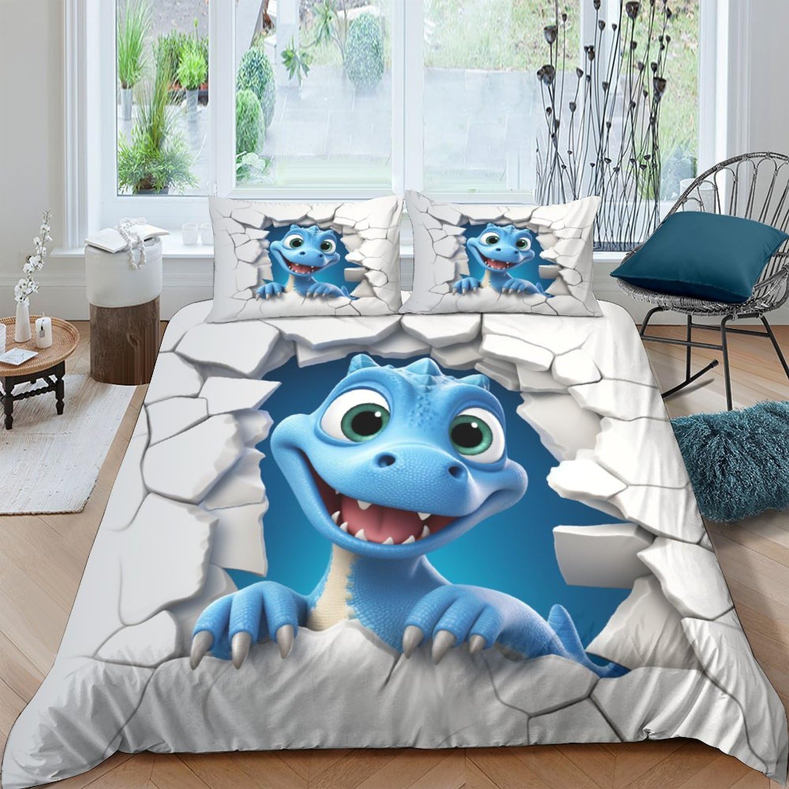 Housse de couette 3D imprimé dinosaure en microfibre douce avec zip