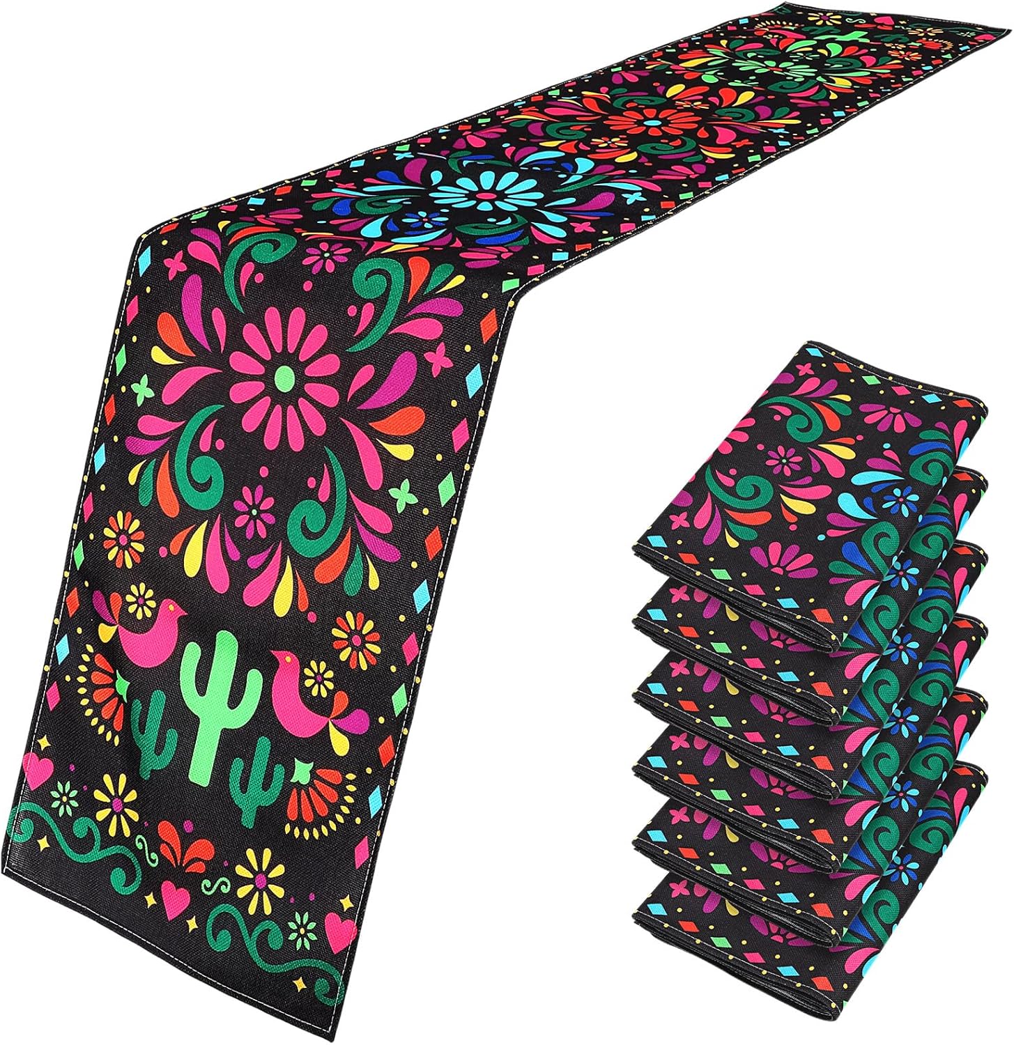 12 Pcs Mexican Talavera Cielito Lindo Table Runner 71 x 13'' Linen Baby Shower Home Decor Traditional Cinco De Mayo Dia De Los Muertos Day of The Dead Fiesta Party Decoration Supplies (Brown)