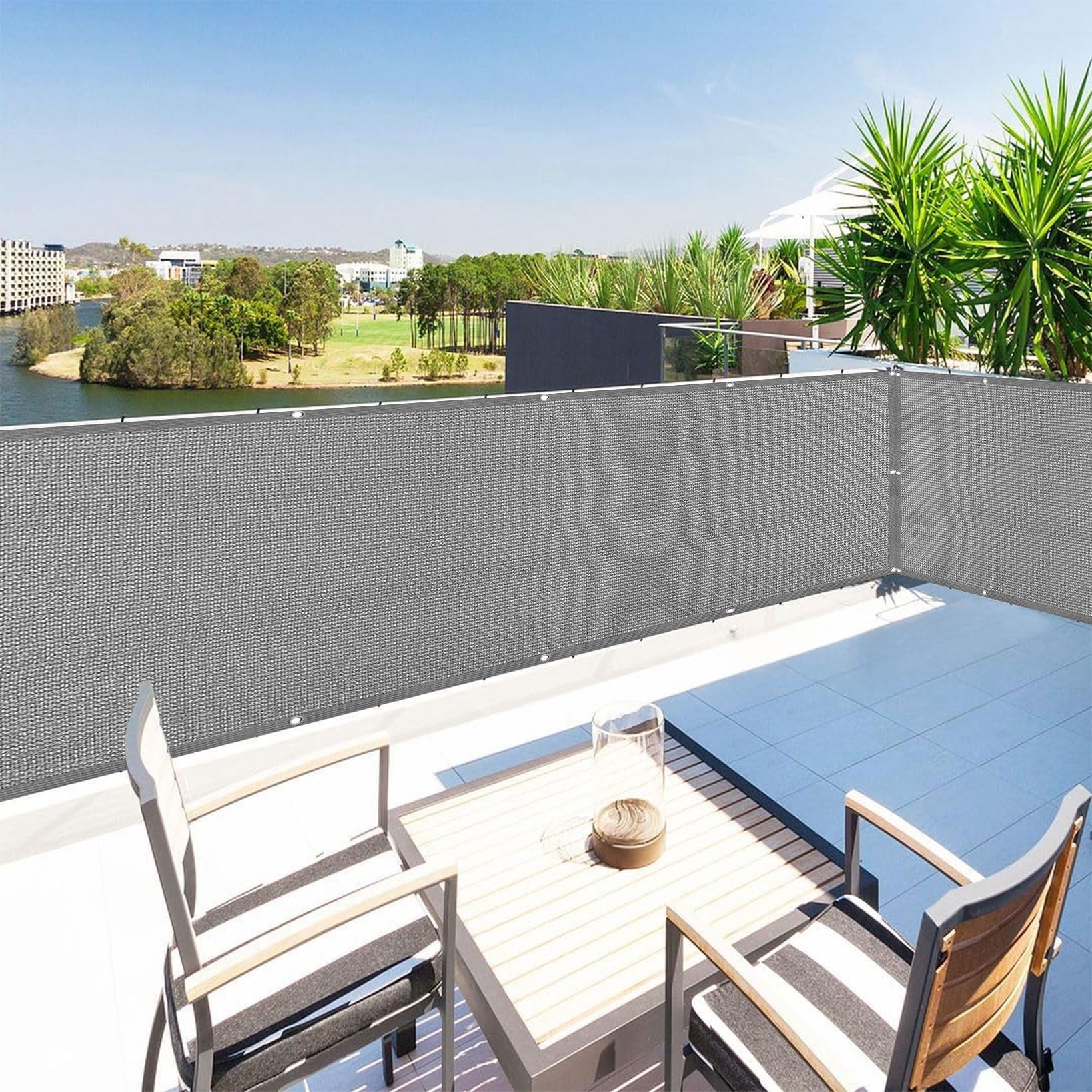 Brise vue pour balcon 200x750 cm gris clair, filet occultant renforcé avec attaches