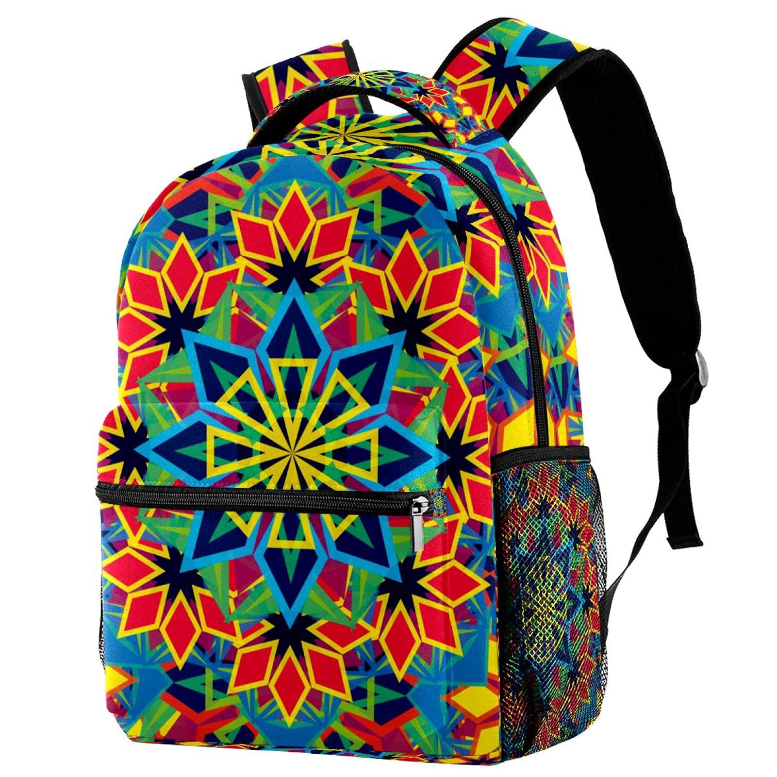 Sac à dos d'école mixte - Style décontracté - Triangle géométrique multicolore - 7