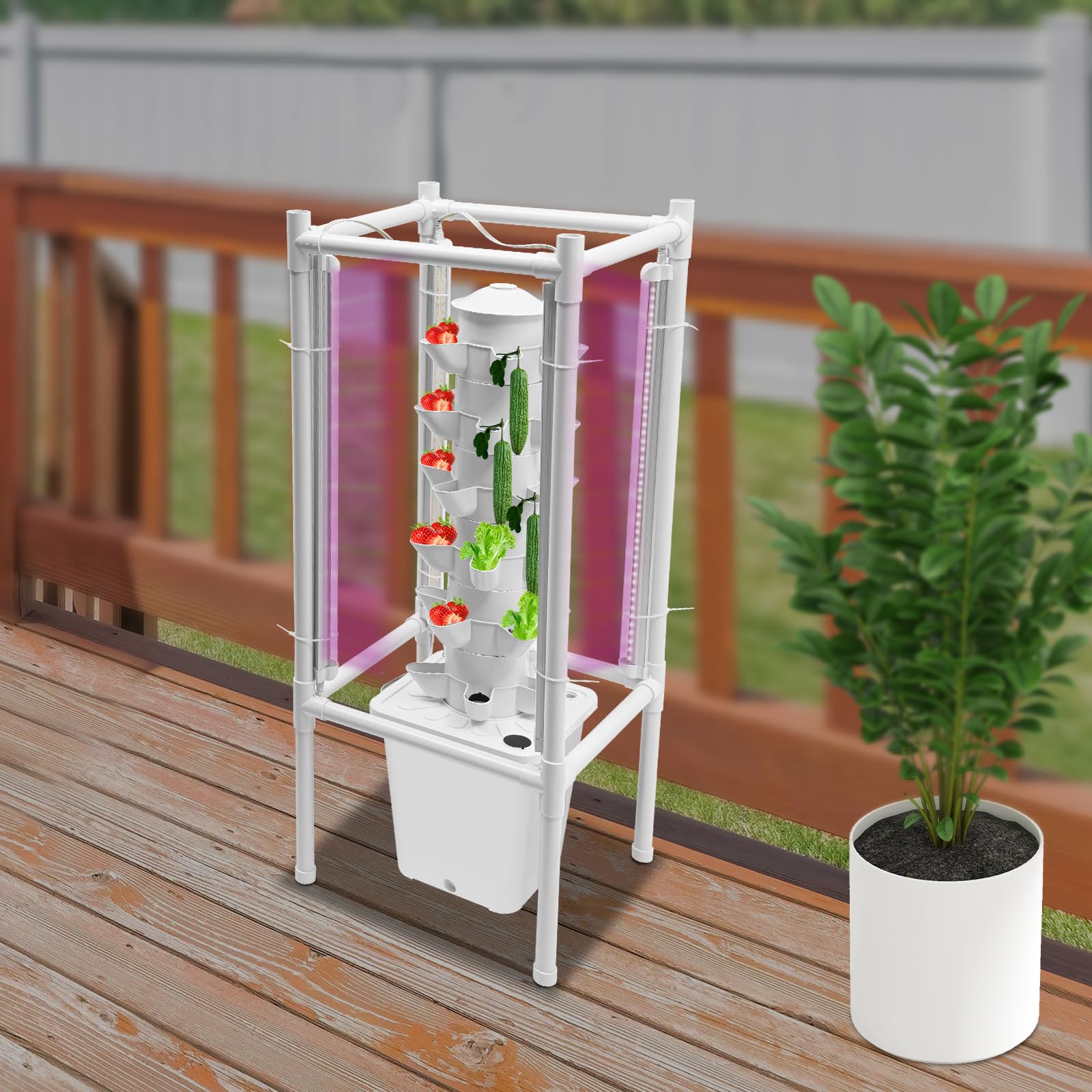 Sistema de cultivo hidropónico con LED de 6 capas, 30 agujeros para plantar, para interior automático, kit de cultivo vertical con bomba e indicador de nivel de agua, para verduras y balcas