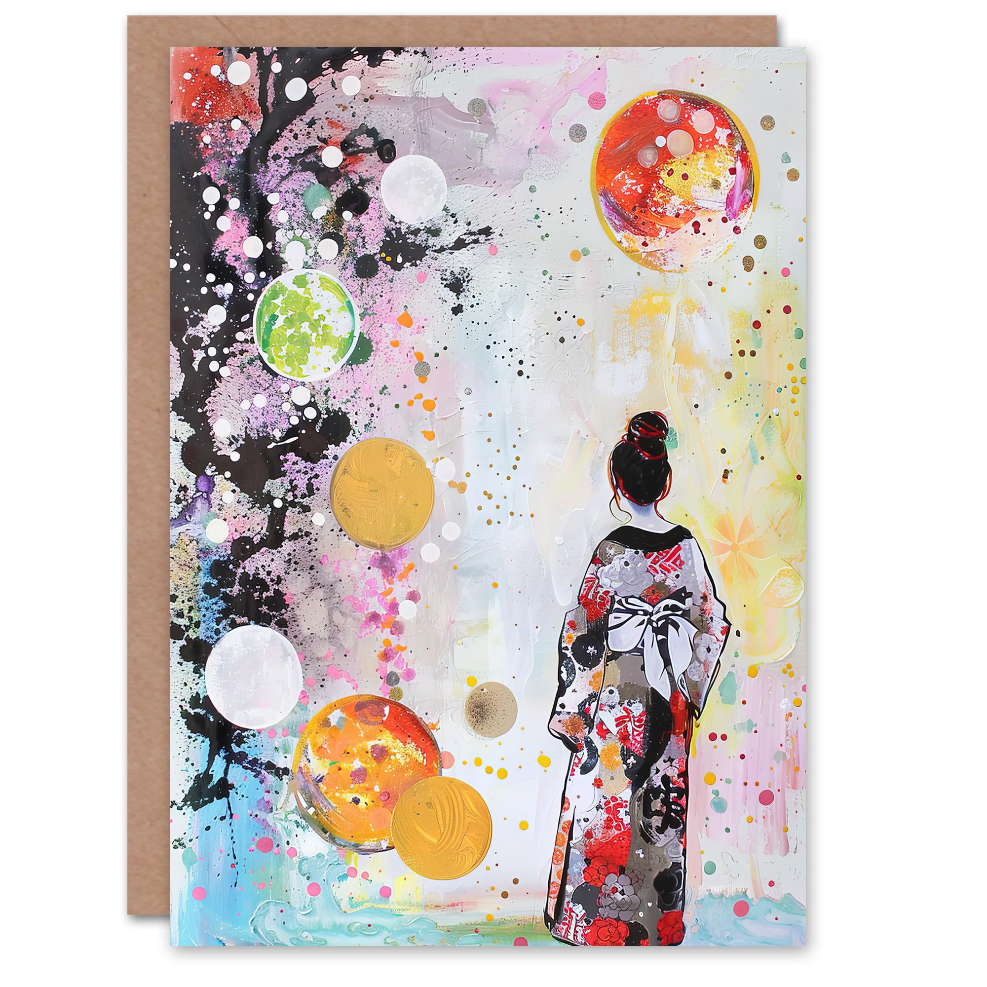 Artery8 Greeting Card Geisha Floral Kimono Japan Abstract Fantasy Art For Her Woman Birthday Card