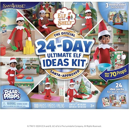 The Elf on the Shelf 24-Day Ultimate Kit – Official Elf Accessories with 70+ Props, Idea Cards, and Backdrops – Easy Elf on The Shelf Ideas for Kids – Christmas Decorations – Scout Elf Not Included.
