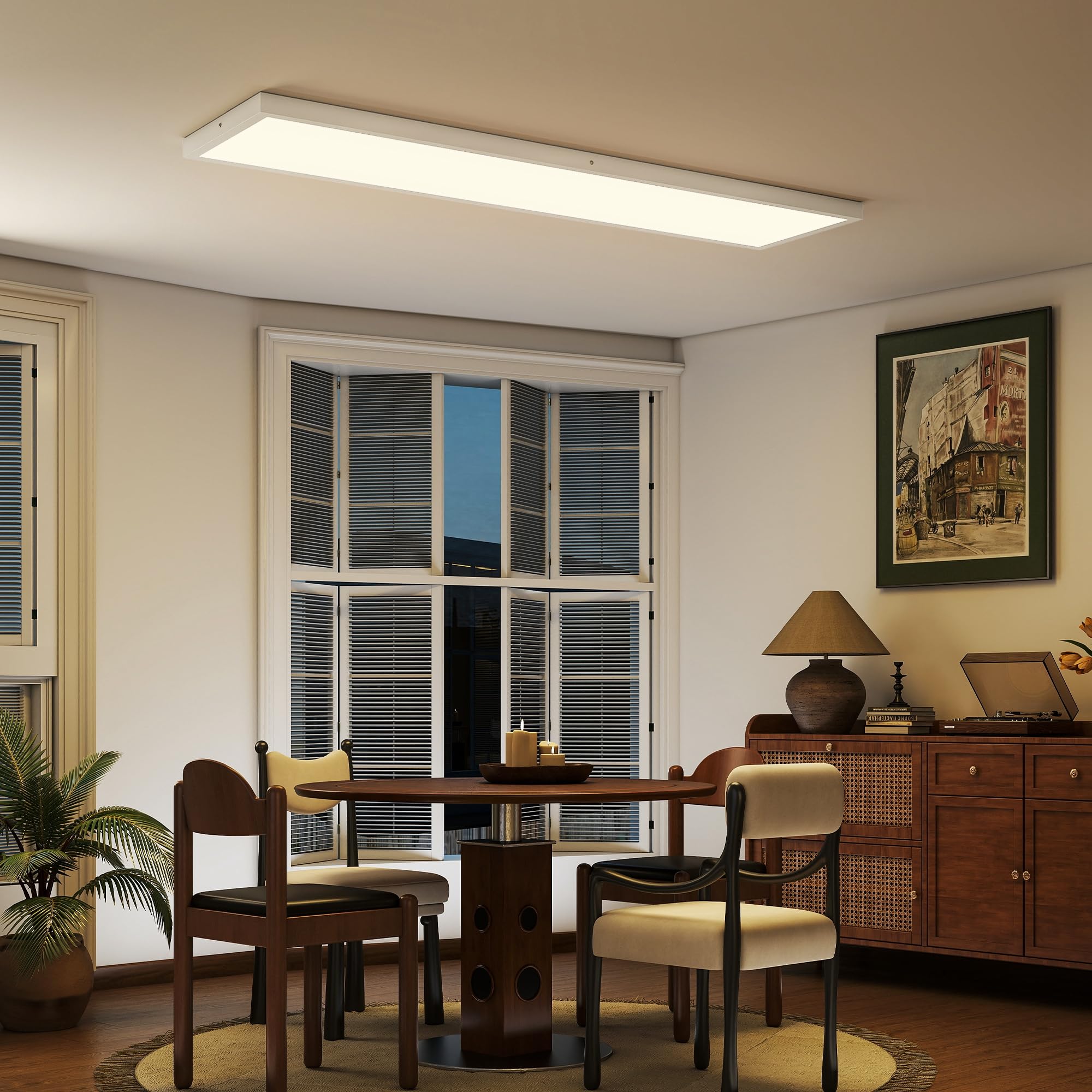 HOMCOM Juego de 4 Lámparas de Techo Color Regulable 120x30x3,7 cm Blanco | Plafones LED de Techo, Interruptor DIP y Interruptor de Pared, 3000K/4000K/6000K, 2500 lm, 24 W, para Salón, Oficina