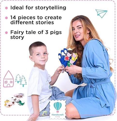 Miniatura 4 de Juego de 14 marionetas de mano para niños y adultos, guantes con detalles de fieltro, perfecto para contar historias, juegos de roles, teatro,