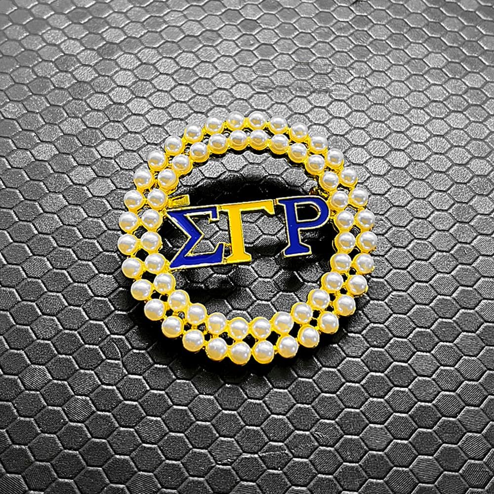 Elegant Sorority Member Women SIGMA GAMMA RHO Letter label Metal Circle Imitation Pearl Brooch Pin - Image 4