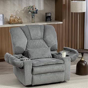 Oversized Compression Massage Recliner for Big Man 400 lbs, Faux Leather Extra Wide Power Lift Recliner Chair with Remote Control and Cup Holders for Big and Tall Elderly