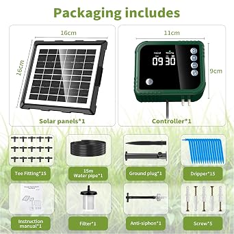 Forever Speed Solar Drip Irrigation Kit,Solar Powered Irrigation System with Digital Display,15M 3W Solar Automatic Watering System for Pot Plants Greenhouse,Garden,Terrace Lawn