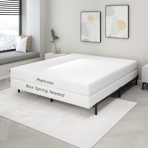 Miniatura 8 de Nightell Base de cama California King con plataforma de metal de 7 pulgadas base de cama para somier antideslizante fácil montaje marco de cama