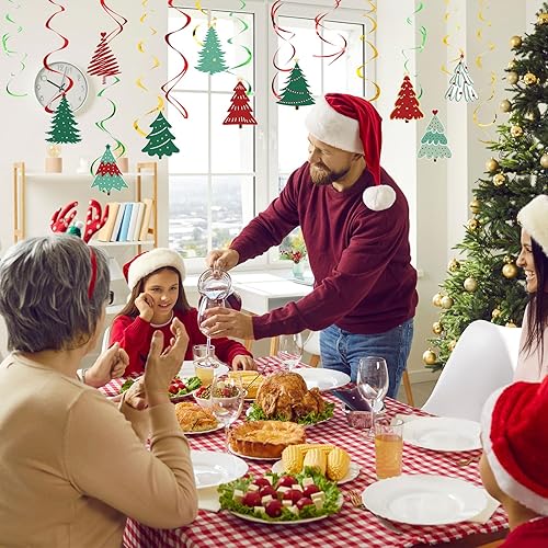 Miniatura 5 de Colarr Paquete de 50 remolinos colgantes de Navidad, decoraciones de papel de aluminio de Navidad, remolinos en espiral, adornos para Navidad,