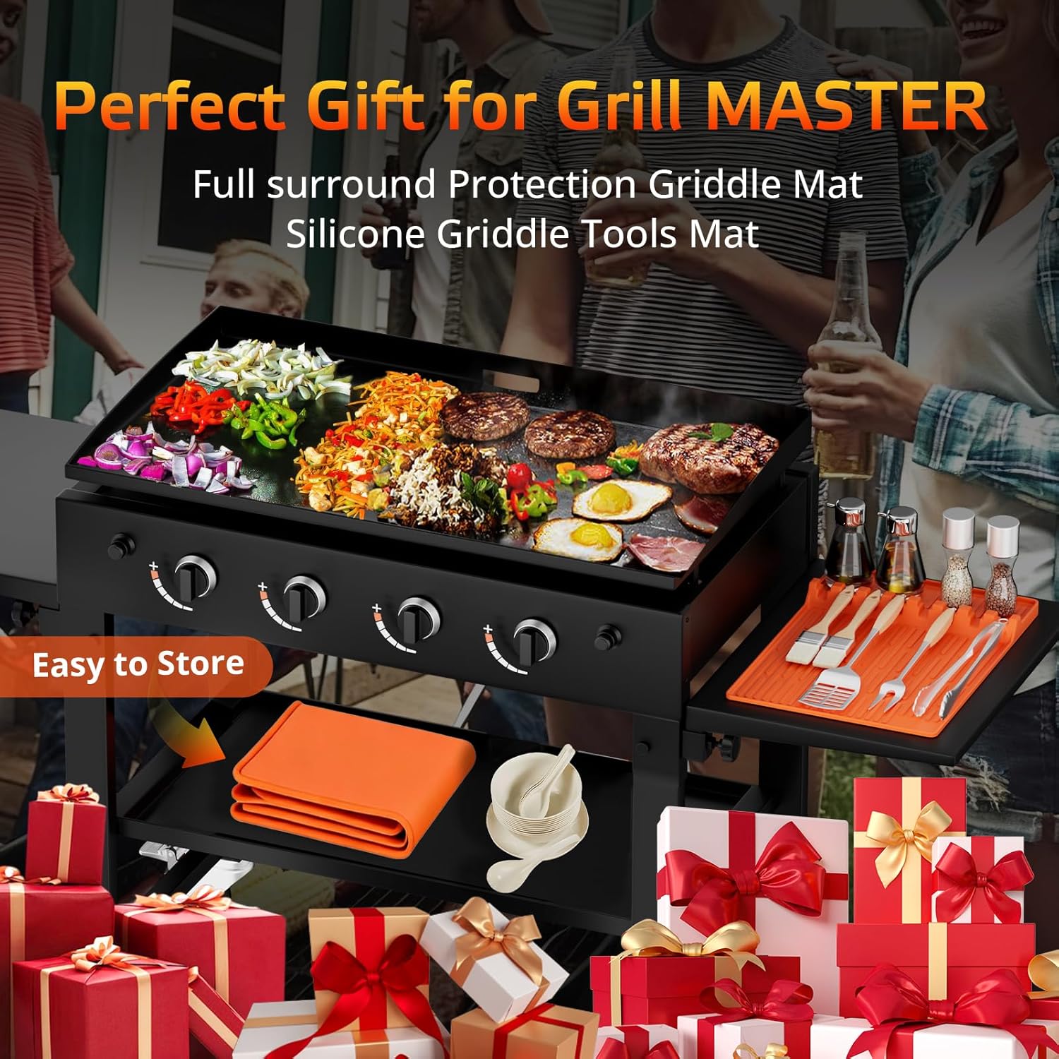 36" Blackstone Silicone Griddle Cover with 16" Silicone Spatula Tools Mat, Full-Edge Premium Food-Grade Grill Protective Cover BBQ Mat with Drip Pad for Blackstone Accessories, Griddle Protector