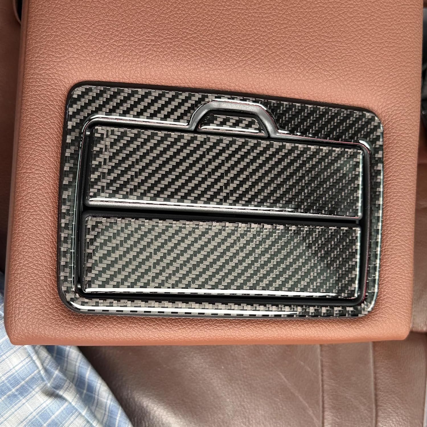 Real 3K Black Carbon Fiber Car Rear Seat Armrest Cup Holder Switch Panel Sticker Compatible with BMW X5(F15) 2014 2015 2016 2017 2018/X6(F16) 2015 2016 2017 2018 2019 Auto Interior Accessories