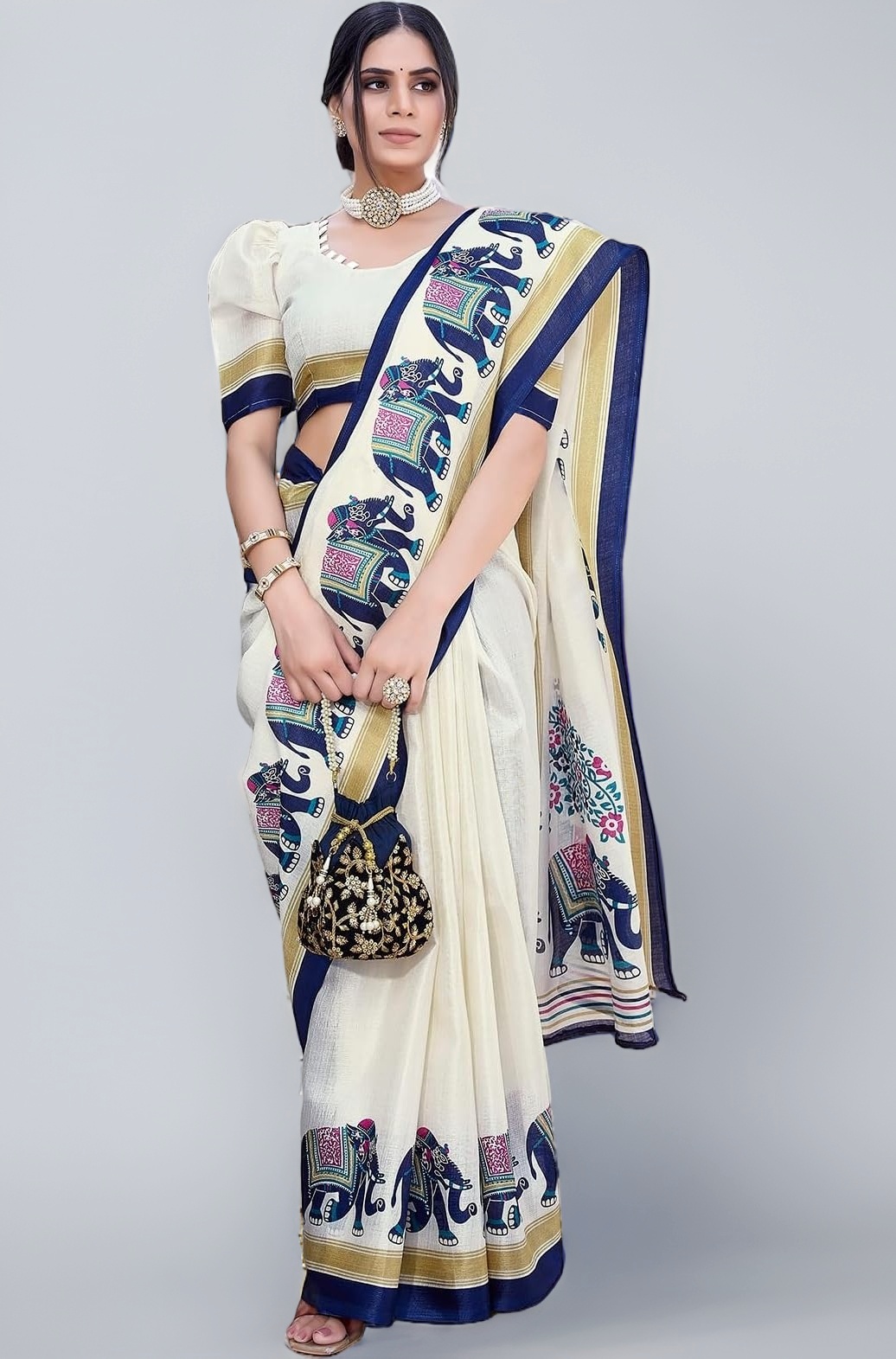 Yashika Women's Art Silk Saree Printed Saree With Unstitched Blouse Material - Suitable For All Indian Occasions and Festivals