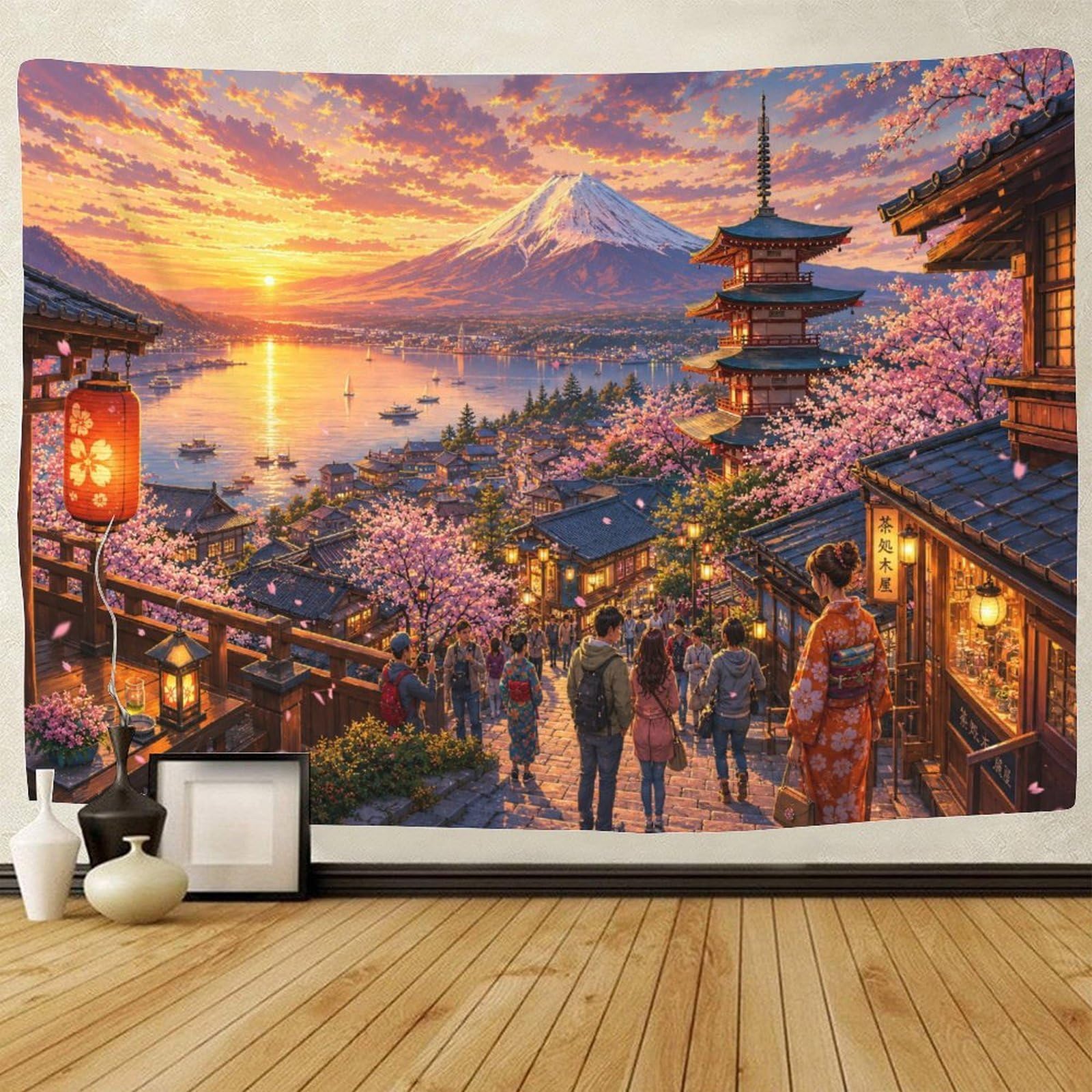 ASDFGHJKLZA Japanese Mount Fuji Lakeside Wall Hanging Decor 3D Print Tapestry Wall Art Decor Tapestries Poster Curtain Bedroom College Dorm 180cmx230cm