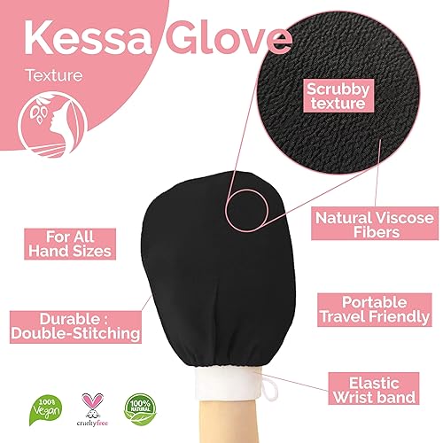 Miniatura 3 de Fatima's Garden Exfoliating Kessa Glove - Limpiador natural para spa, negro (1 guante)