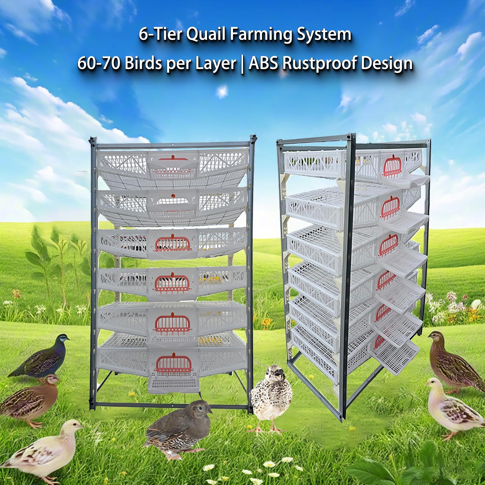 Jaula para Codornices 6 Niveles - Capacidad 420 Aves | Marco Híbrido ABS/Acero Reforzado | Diseño Vertical Compacto para Granjas Interiores/Patio/Comerciales(Size:360-420 Adult Quails)