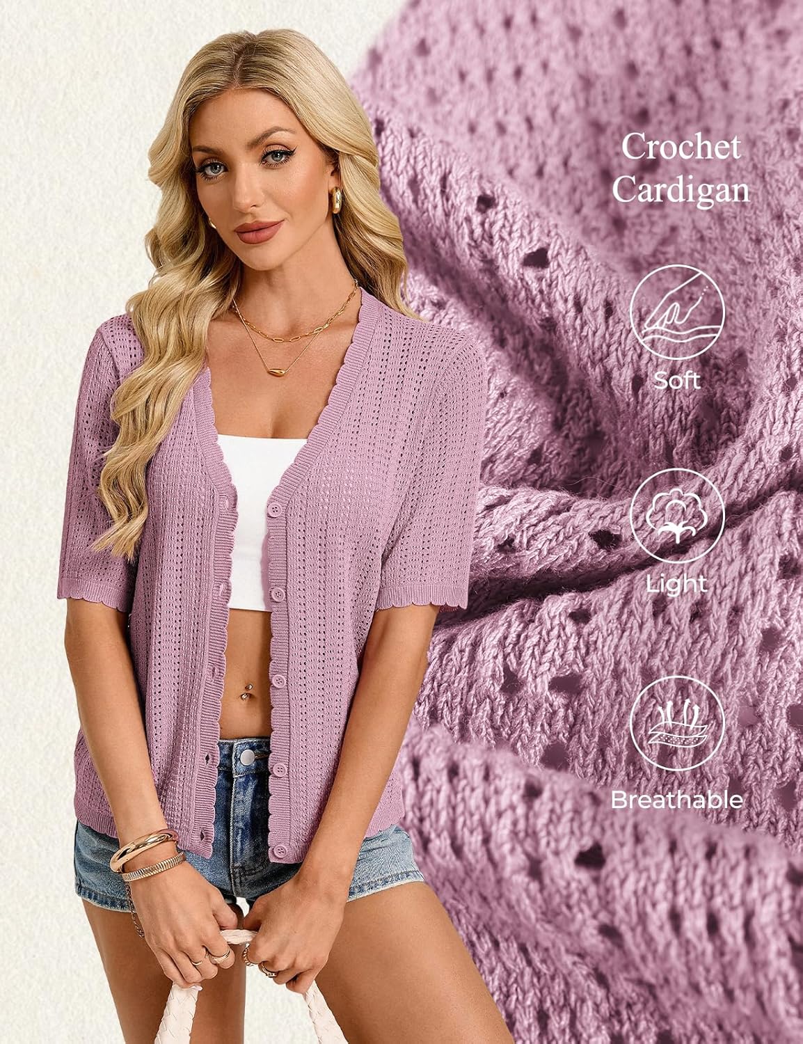 GRACE KARIN Short Sleeve Summer Cardigan Sweaters for Women 2026 Lightweight Shrug Crochet Beach Cover Ups - Image 4