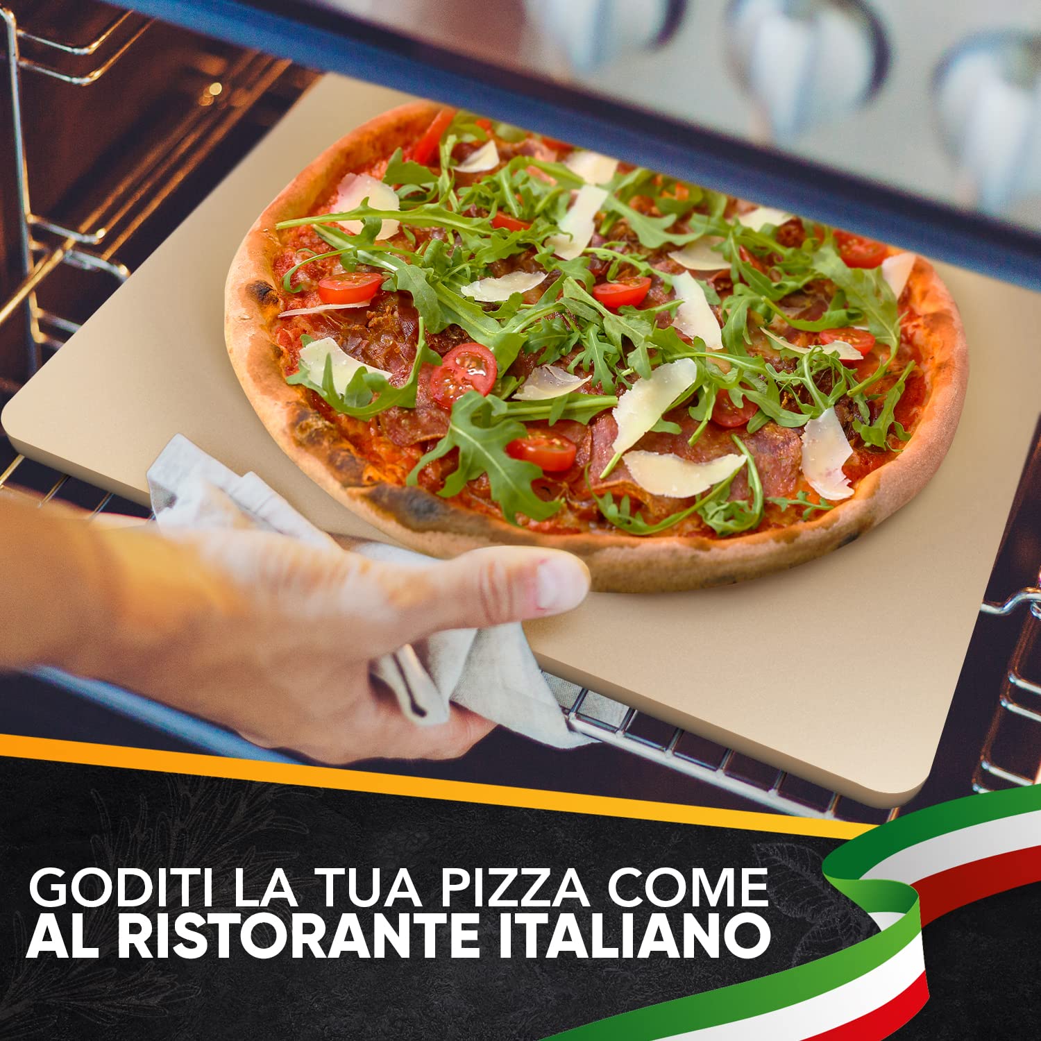 Loco Bird, pietra per pizza forno e barbecue a gas, con pala set da 3 pezzi, rettangolare in cordierite, pizze gustose come fatte Italia, libro di ricette (lingua italiana non garantita