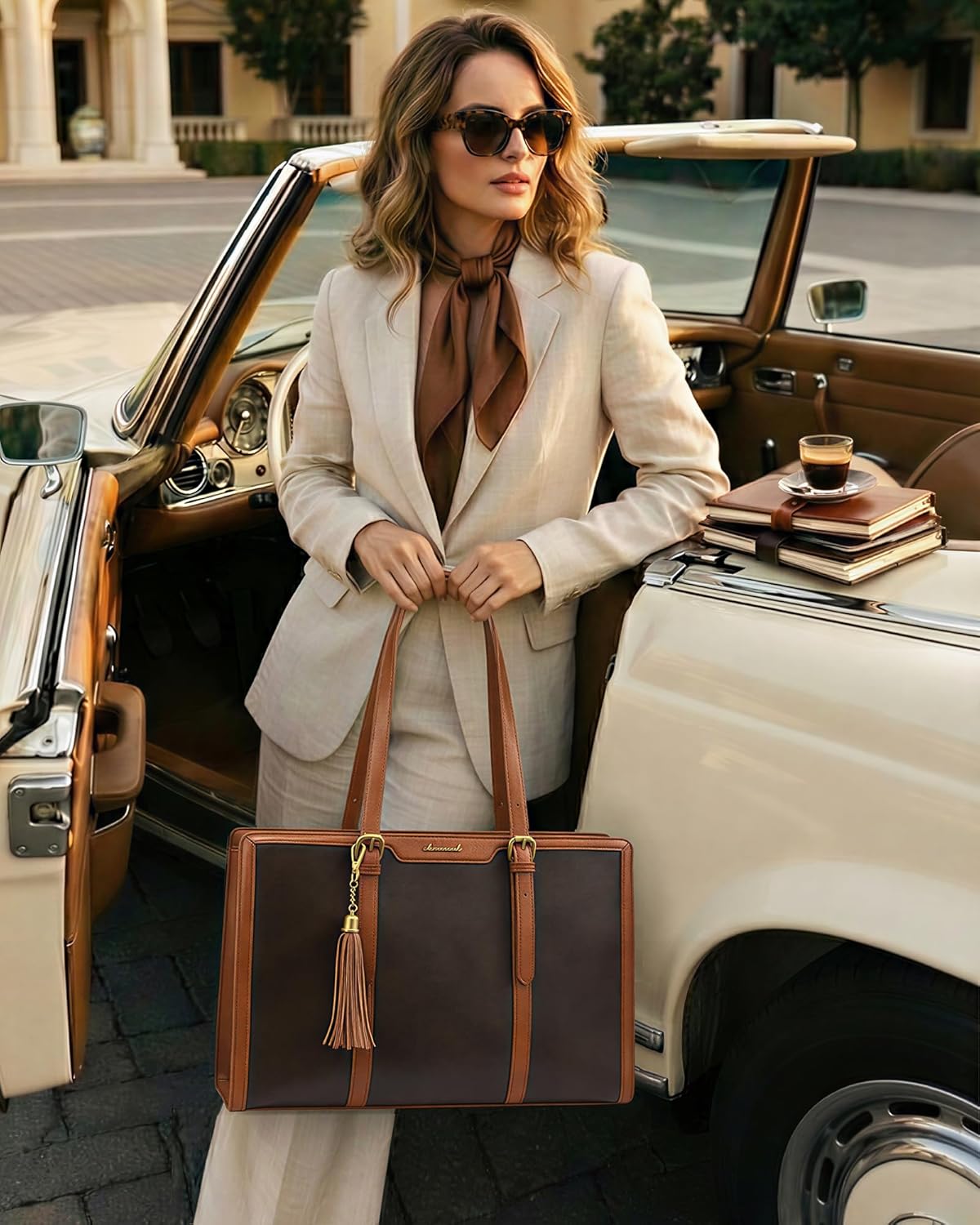 LOVEVOOK Laptop Bag for Women Vintage Leather Work Tote 15.6 inch Large Capacity Computer Bag with Clutch Purse for Teacher,Office,Casual - Image 3