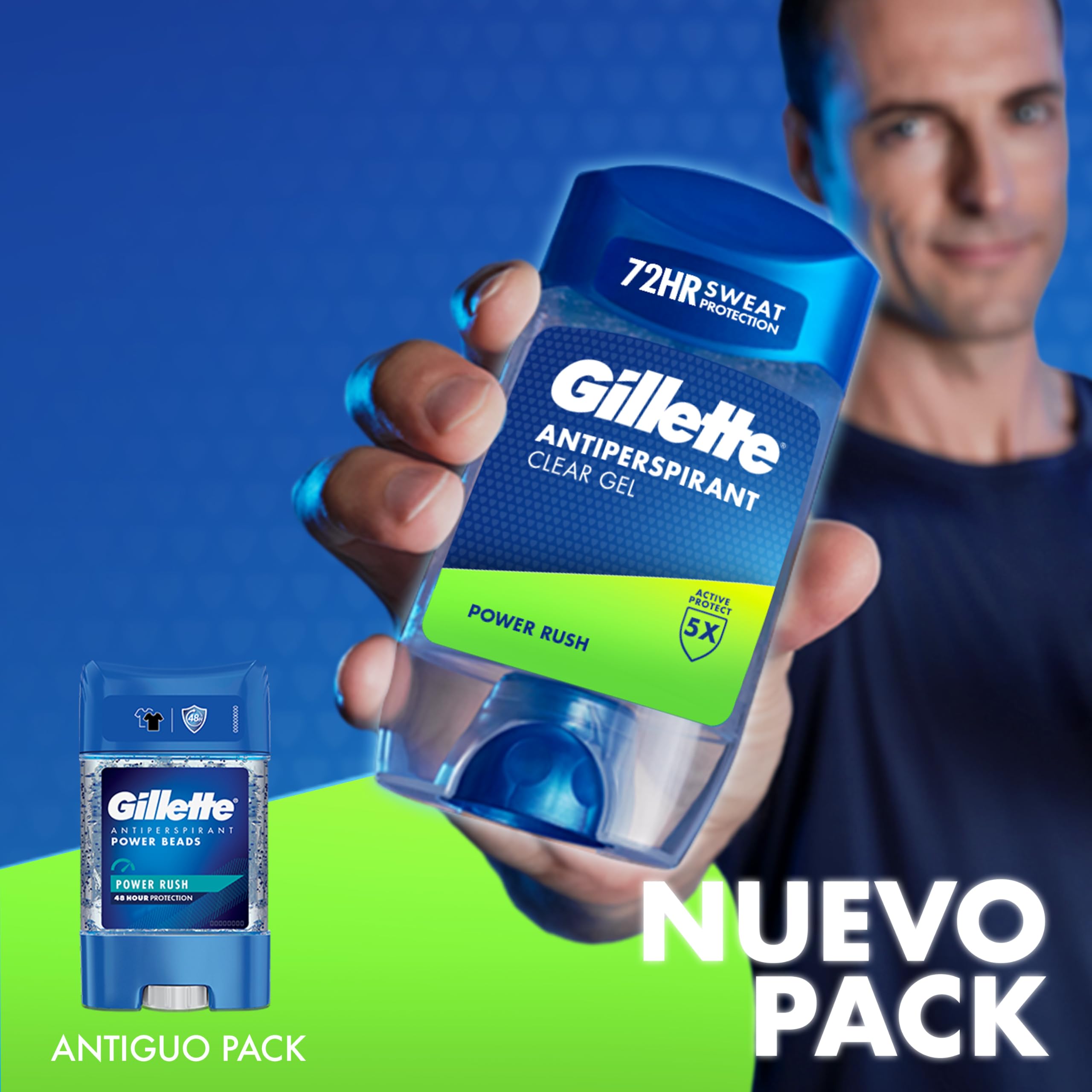 Gillette Clear Gel Antitranspirante Y Desodorante Power Rush Para Hombre, 70 ml x 6