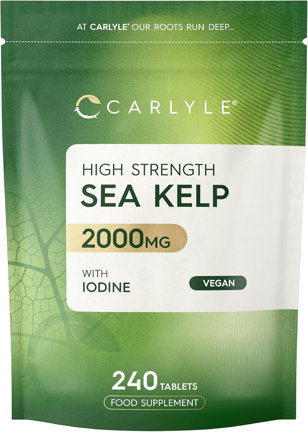 Sea Kelp Tablets 2000mg with Iodine | High Strength Sea Kelp Extract | Supplement for Men & Women | 240 Vegan Tablets | Carlyle