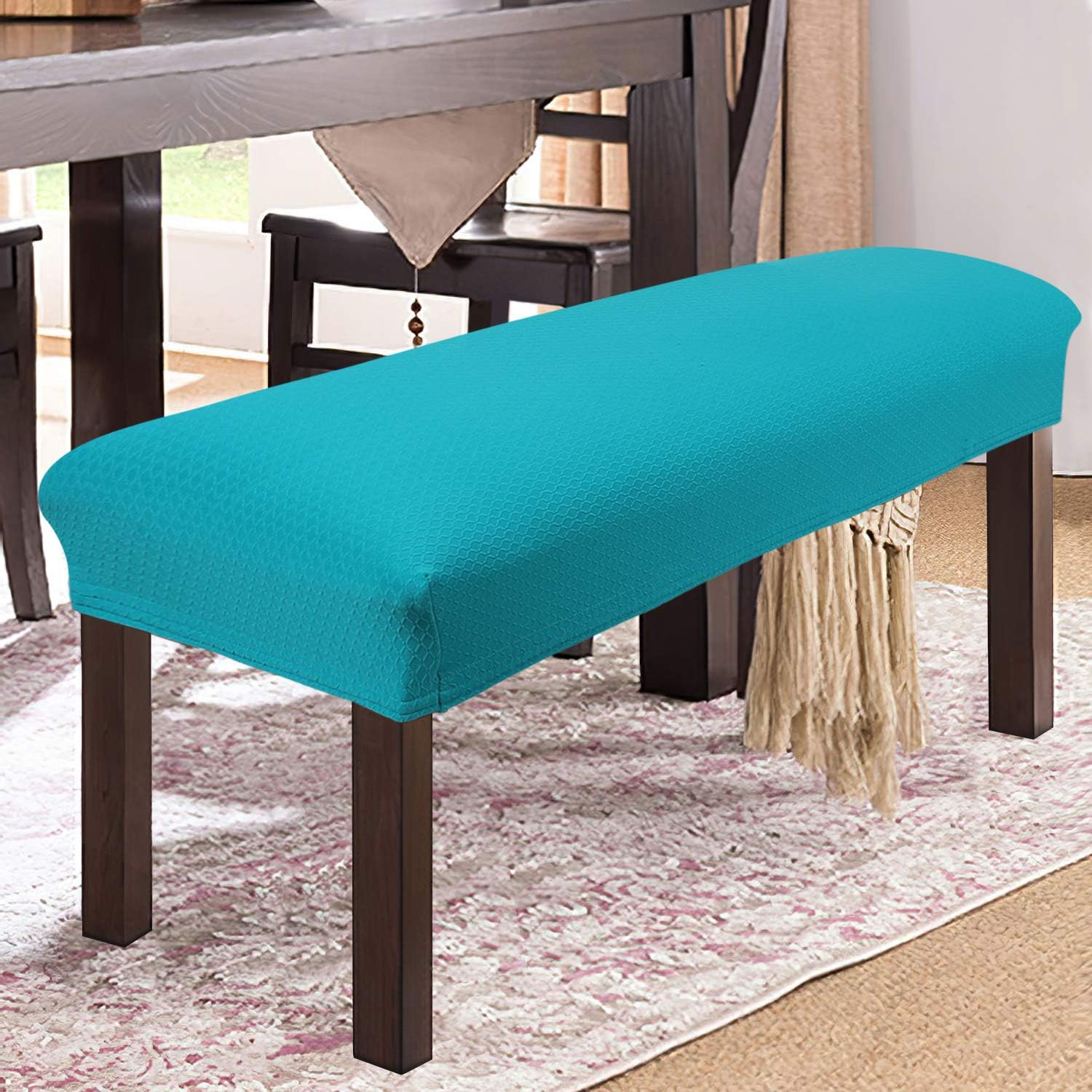 Review Product smiry Jacquard Dining Room Bench Covers, Stretch Spandex upholstered Bench Slipcover, Removable Washable Bench Protectors(15.7'' x 43.3'', Olive Green)