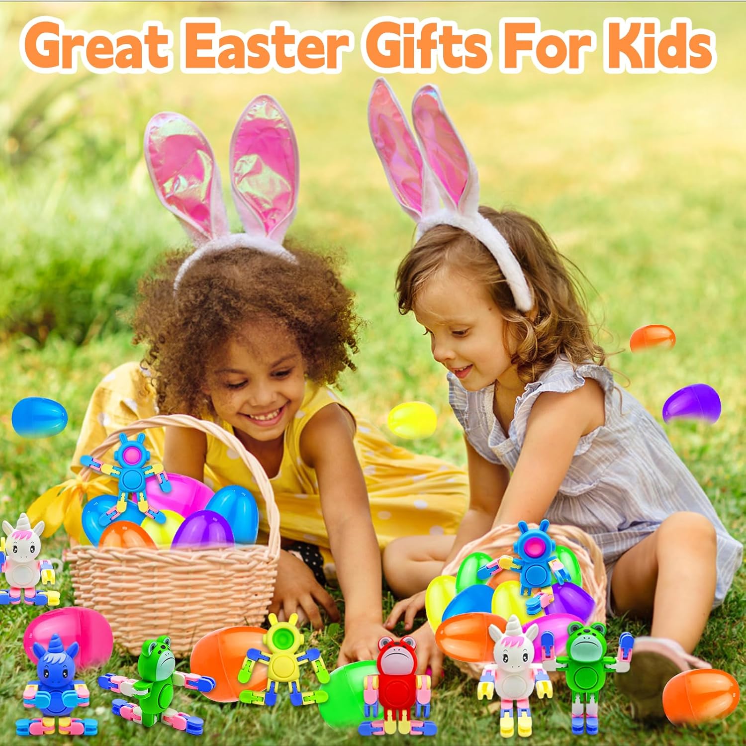12 Pack 3.8'' Jumbo Filled Easter Eggs with Toys Transformable Animal Bunny Unicorn Fidget Spinners ,Easter Basket Stuffers Filler Essential Gifts for Kids Toddler Teens Stress Relief Party Favor Hunt - Image 5