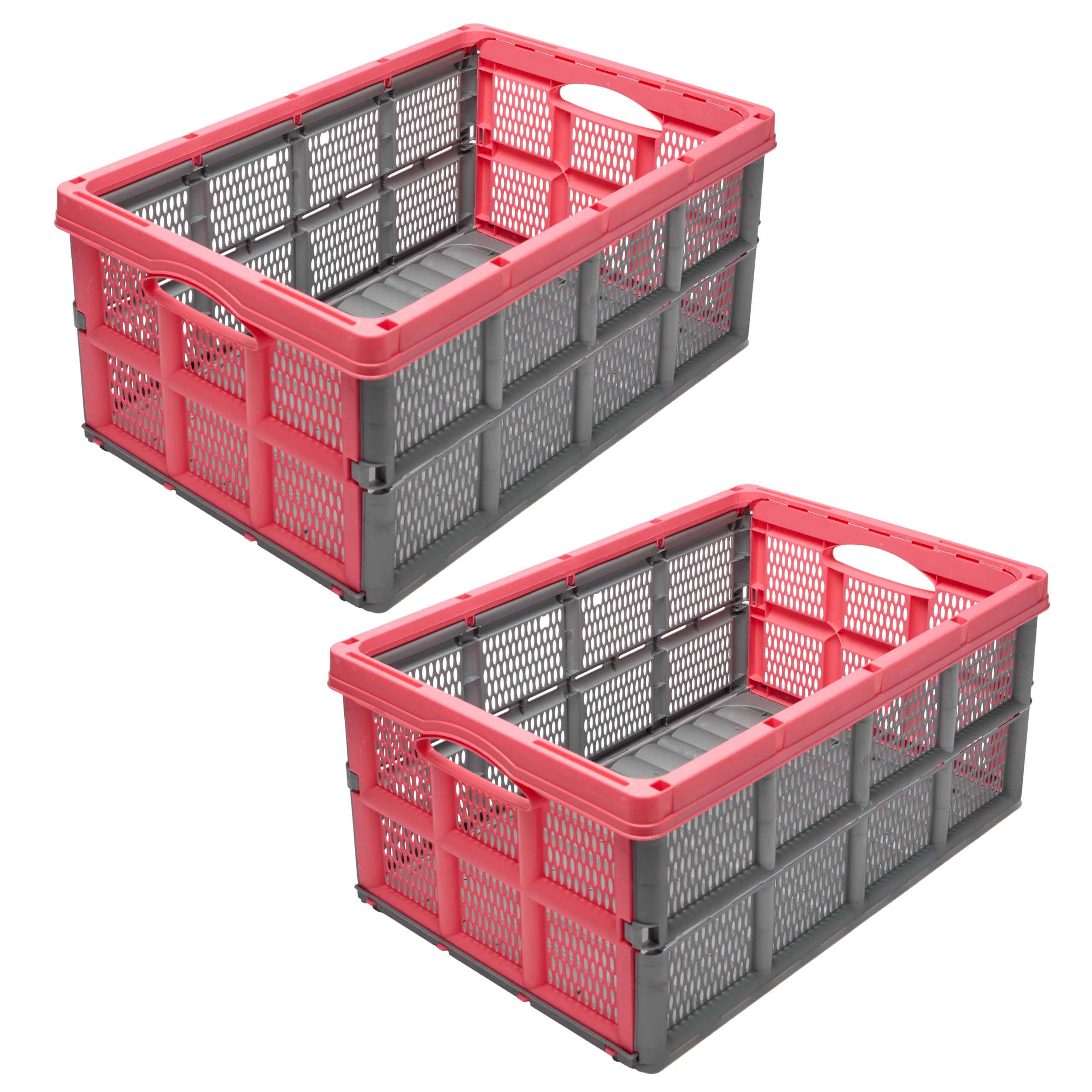 Garronda 2 Pack faltbare Klappbox 51 x 34,5 x 22,5 cm aus Kunststoff HDPE klappbare Aufbewahrungsbox für Transport Lagerung und Ernte im Auto Garten und Haushalt stapelbar GD-0188 (Grau/Pink)