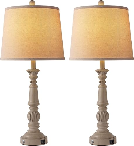 Miniatura 5 de BZZMMB Juego de 2 lámparas de mesa grandes para sala de estar, con control táctil, lámparas de dormitorio de granja de 29.7 pulgadas con 2 puertos